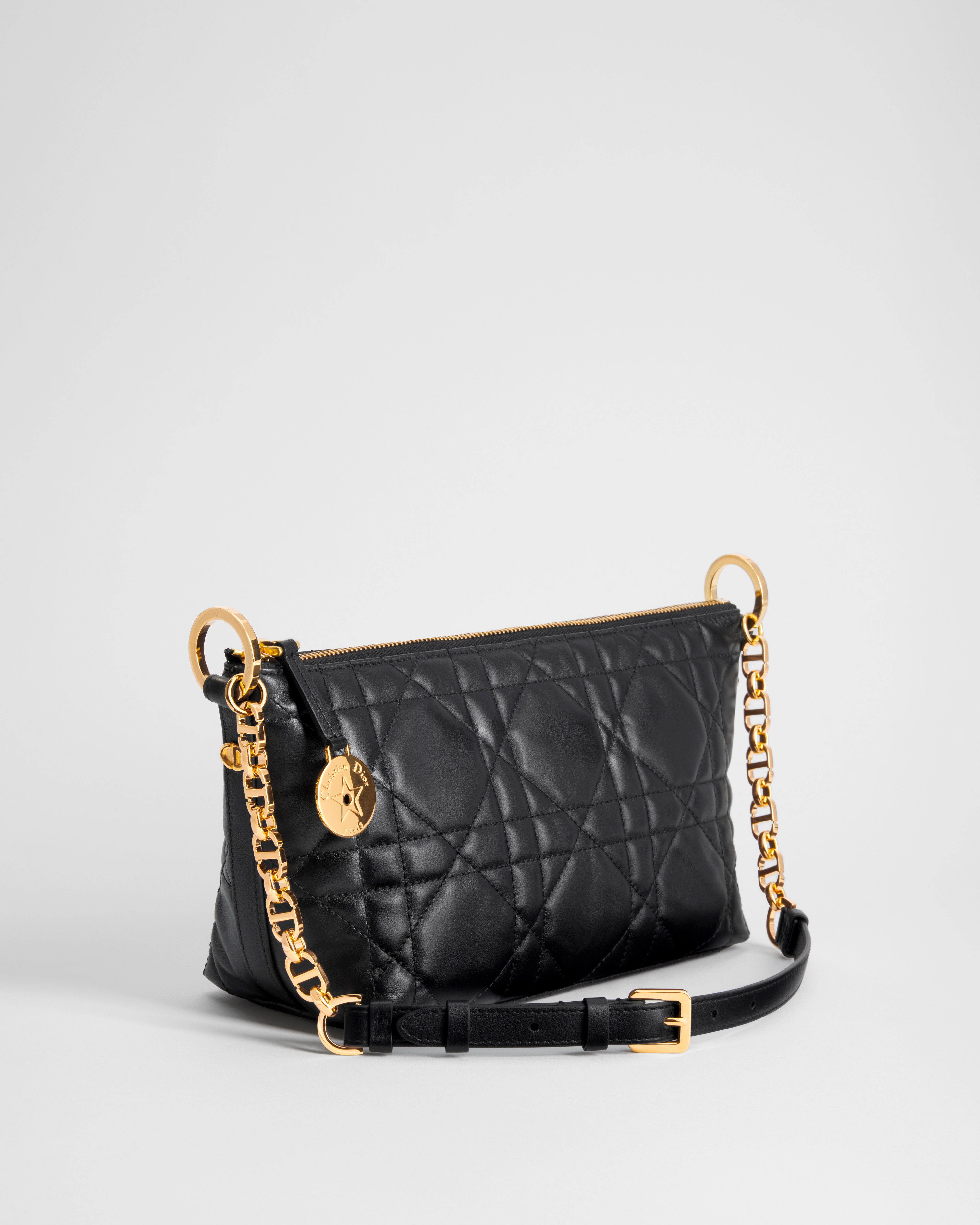 Diorstar Hobo Bag with Chain Black Macrocannage Lambskin E02