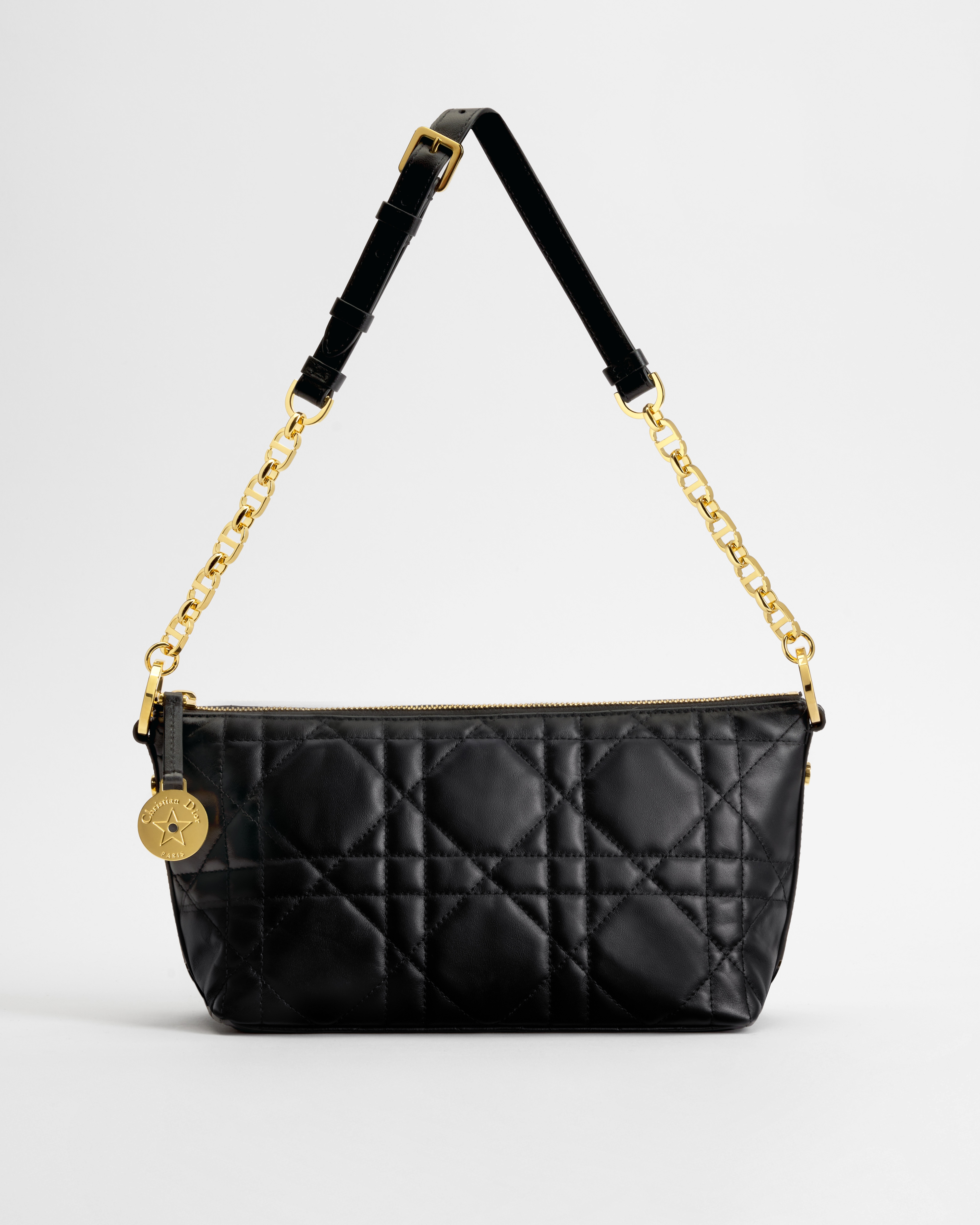 Diorstar Hobo Bag with Chain Black Macrocannage Lambskin E07