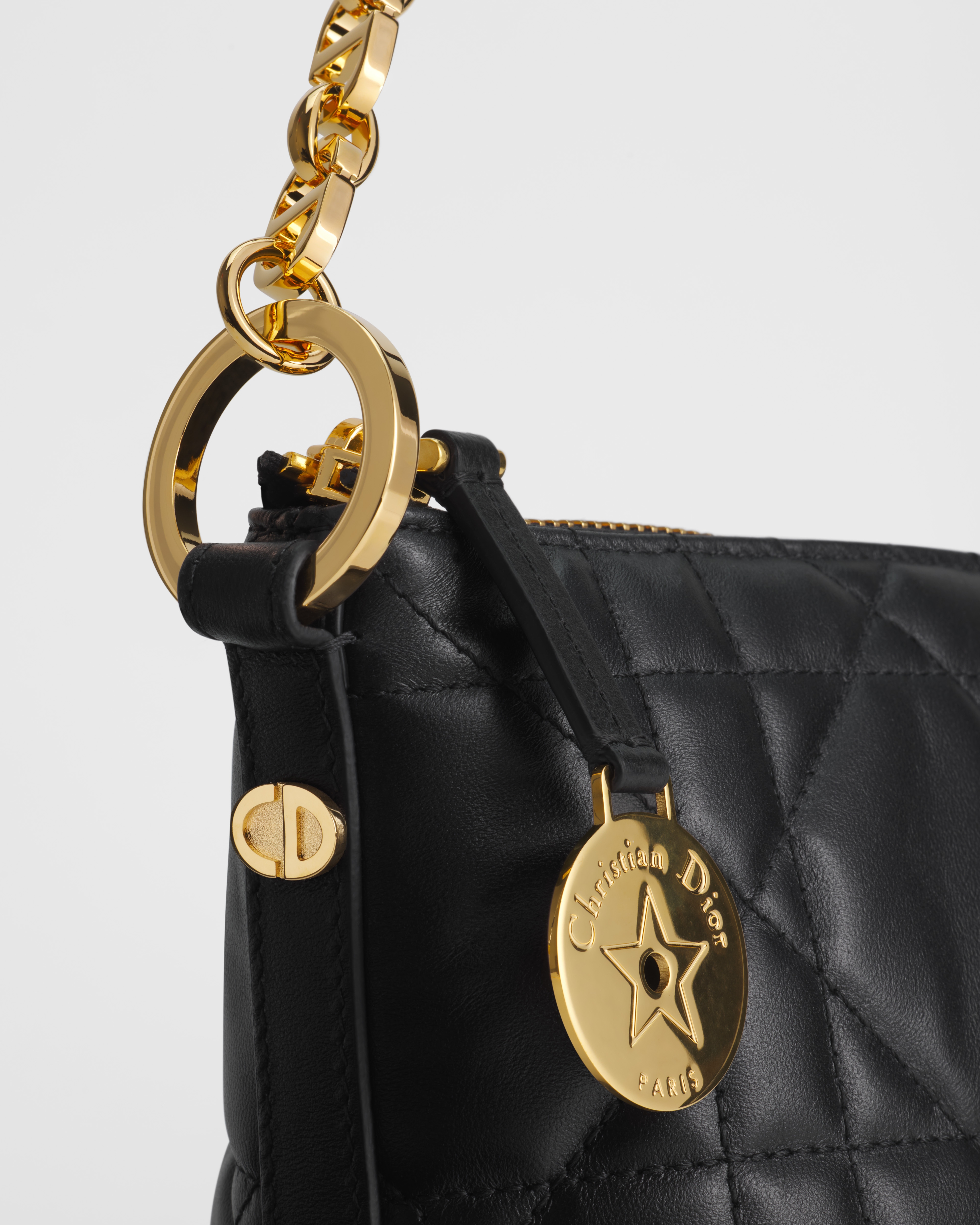 Diorstar Hobo Bag with Chain Black Macrocannage Lambskin E10