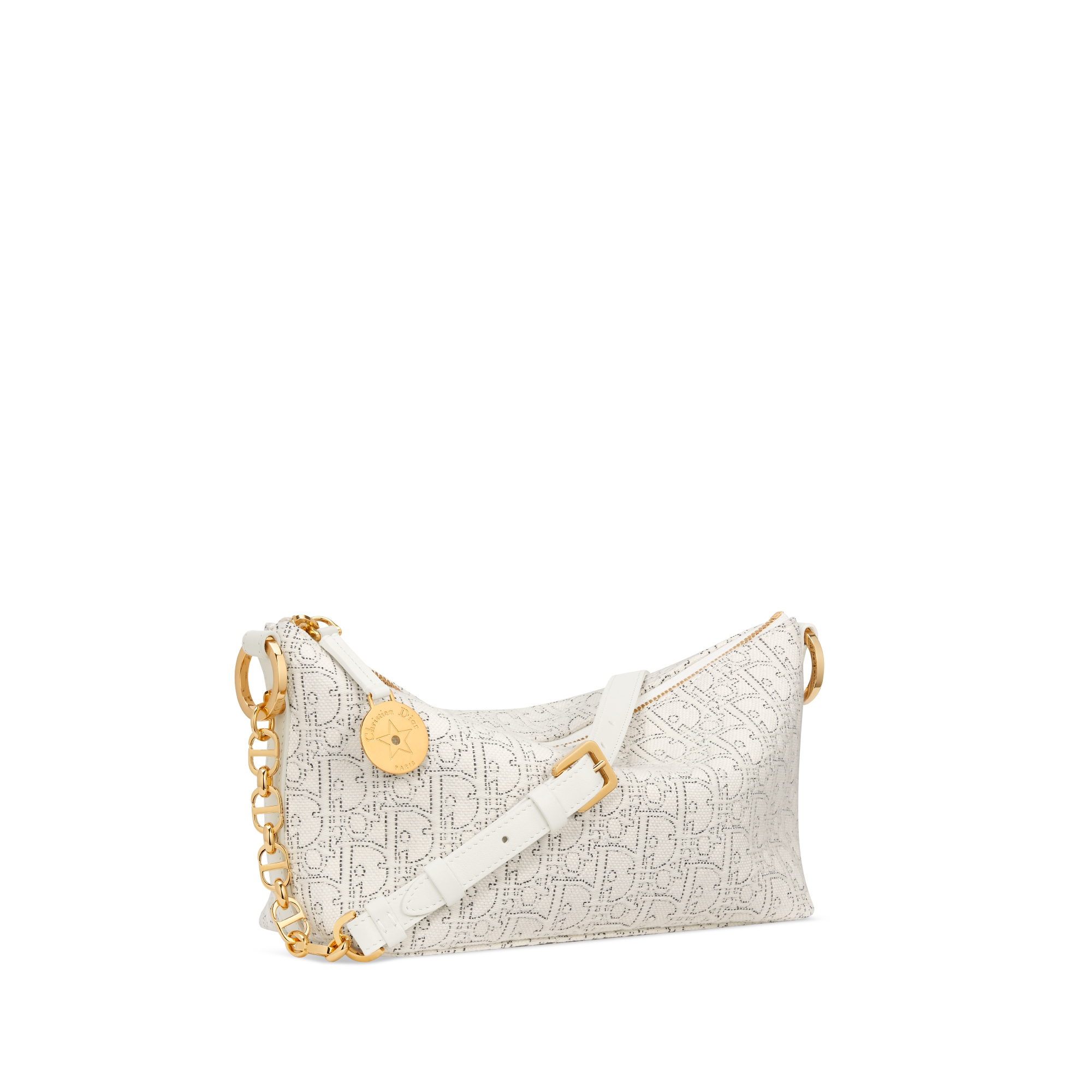 Diorstar 체인 호보백 화이트 Dior Oblique 자카드 & 콘트라스트 블랙 스티칭 E03