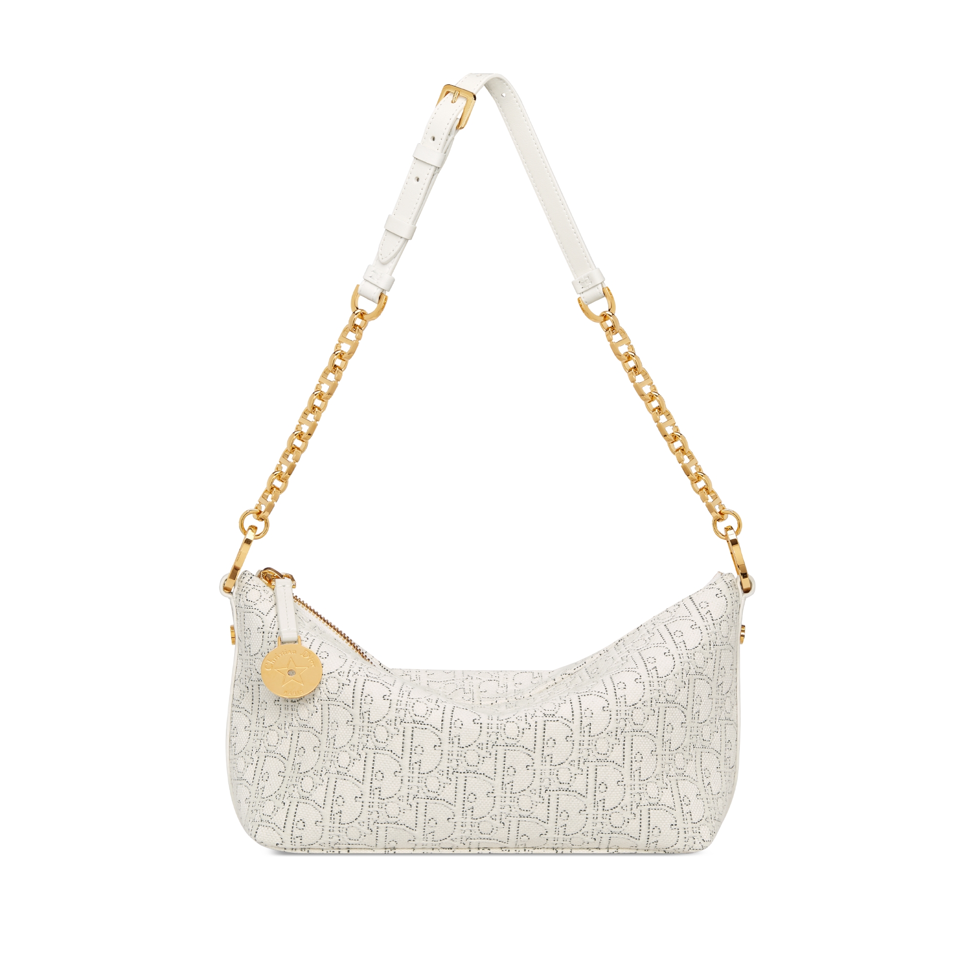 Diorstar 체인 호보백 화이트 Dior Oblique 자카드 & 콘트라스트 블랙 스티칭 E07