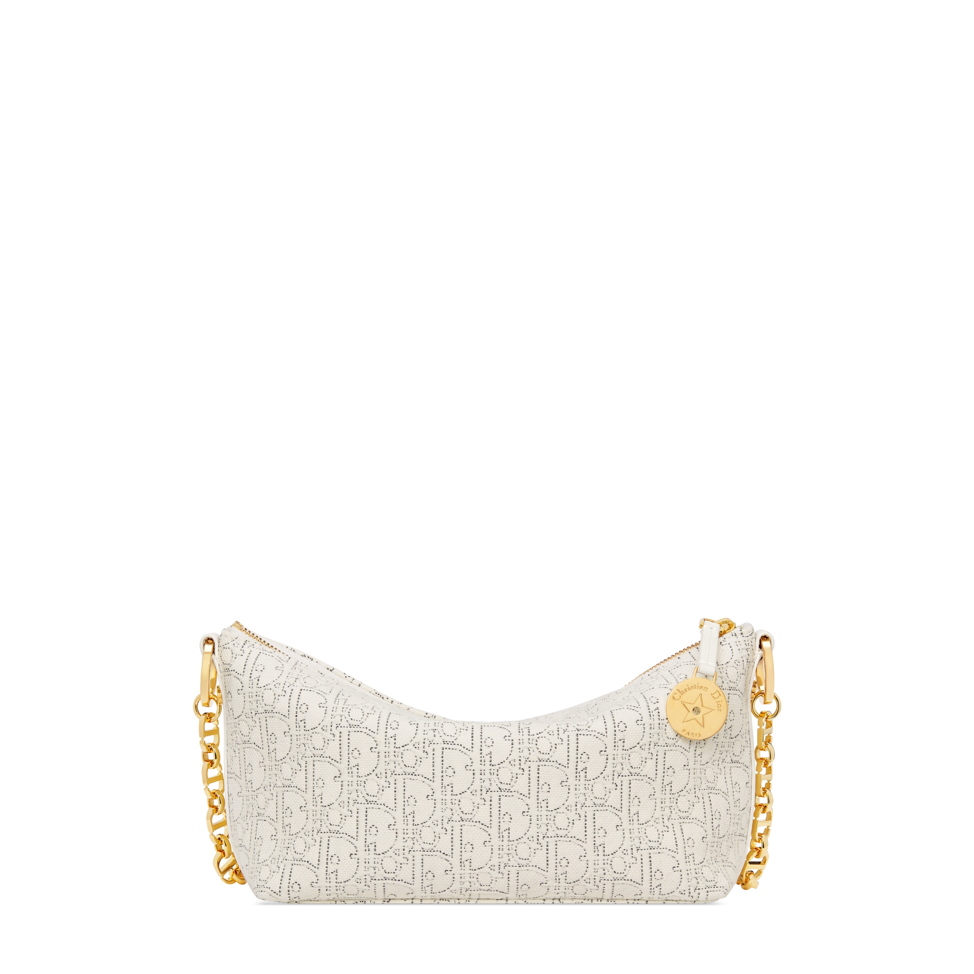Diorstar Hobo Bag with Chain White Dior Oblique Jacquard with Contrasting Black Topstitching E08