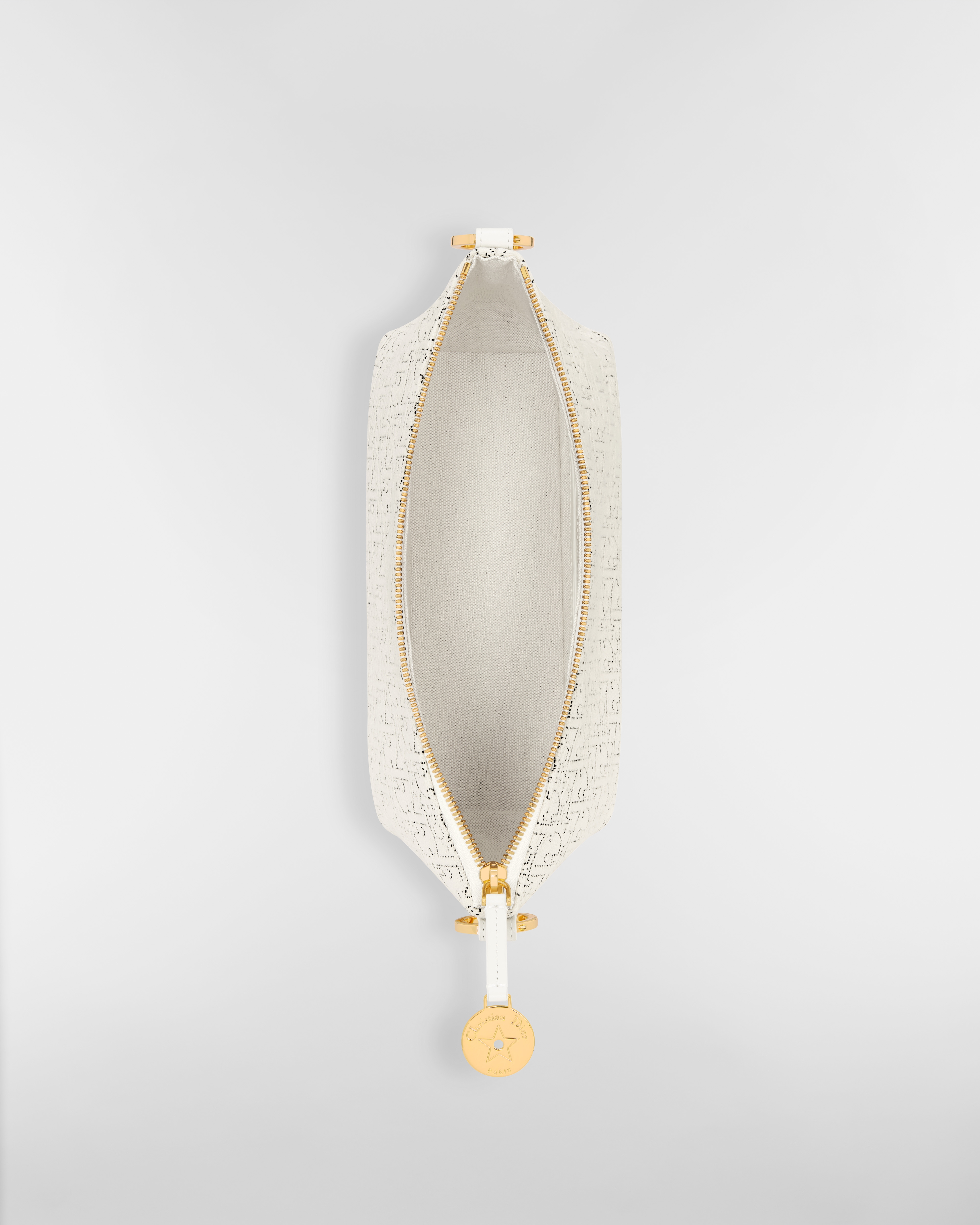 Diorstar Hobo Bag with Chain White Dior Oblique Jacquard with Contrasting Black Topstitching E06