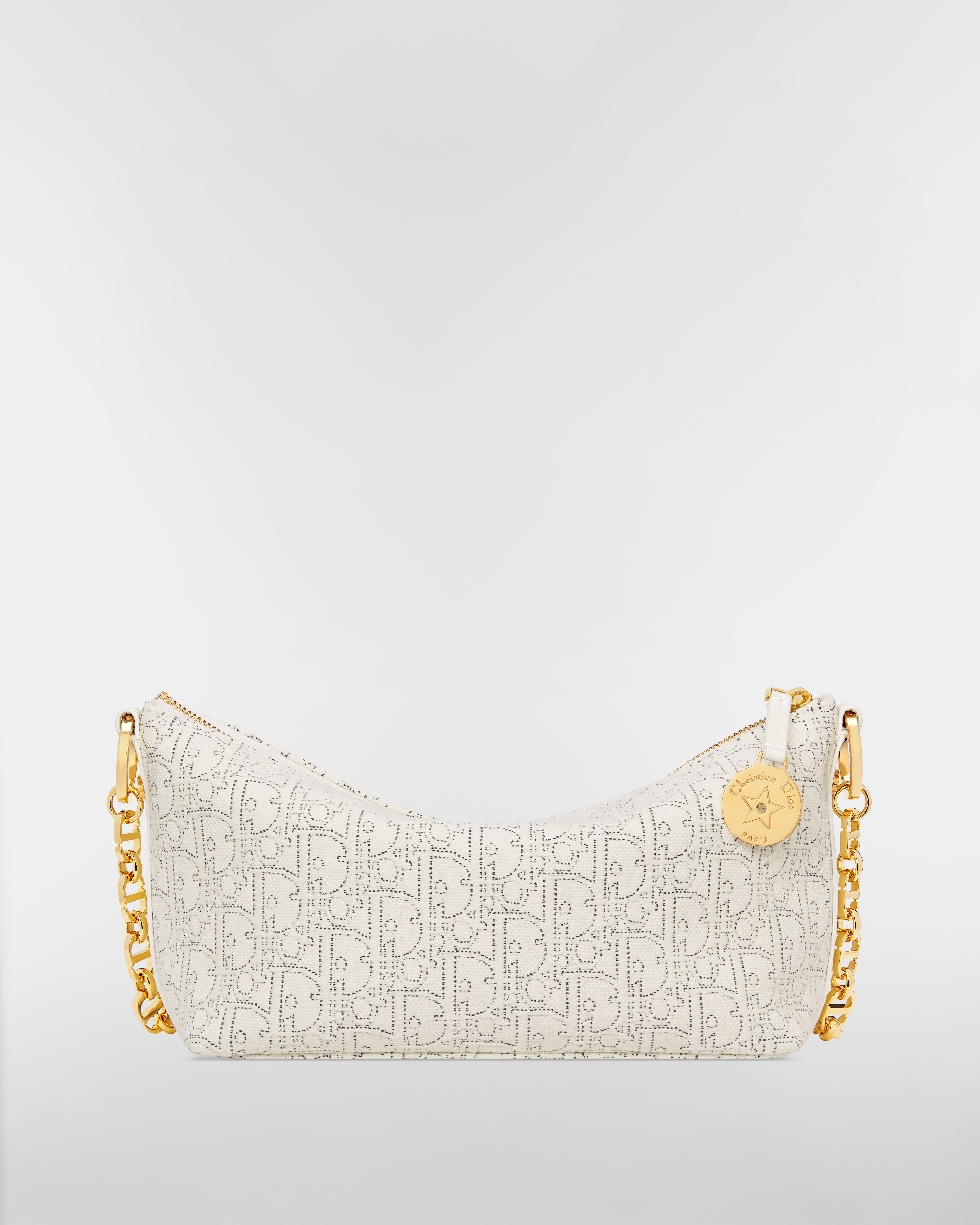 Diorstar Hobo Bag with Chain White Dior Oblique Jacquard with Contrasting Black Topstitching E08