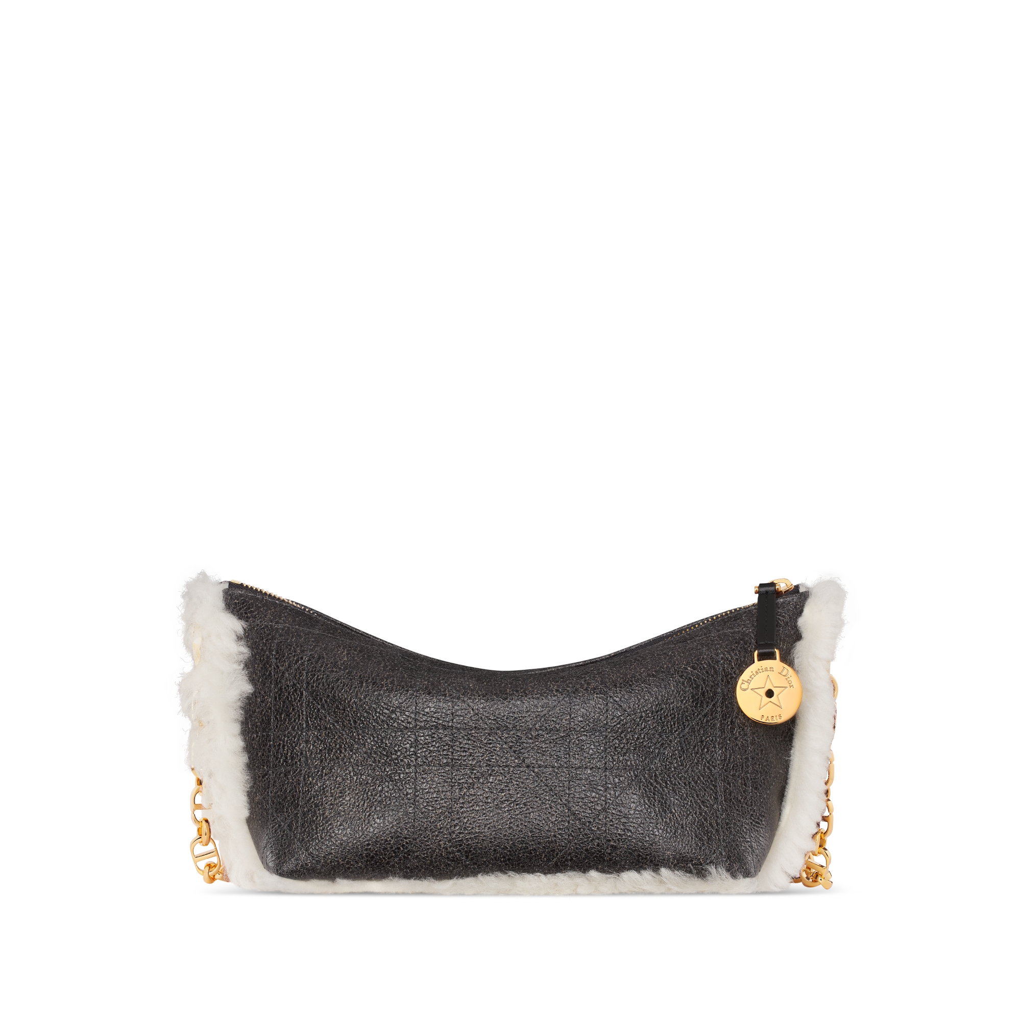 DiorAlps Diorstar Hobo Bag with Chain Black Aged Effect Macrocannage Lambskin and Ecru Merino Wool E08