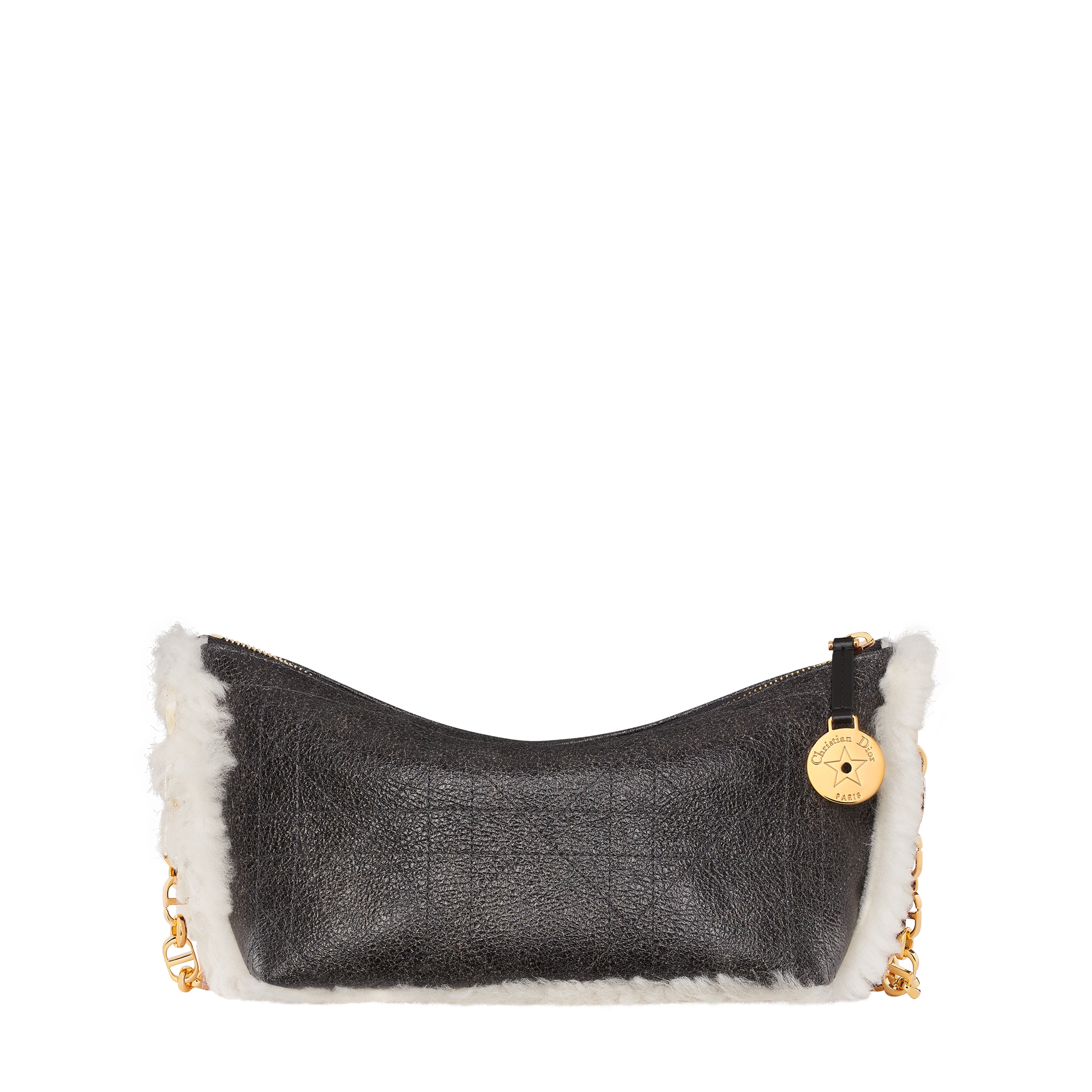 DiorAlps Diorstar Hobo Bag with Chain Black Aged Effect Macrocannage Lambskin and Ecru Merino Wool E08