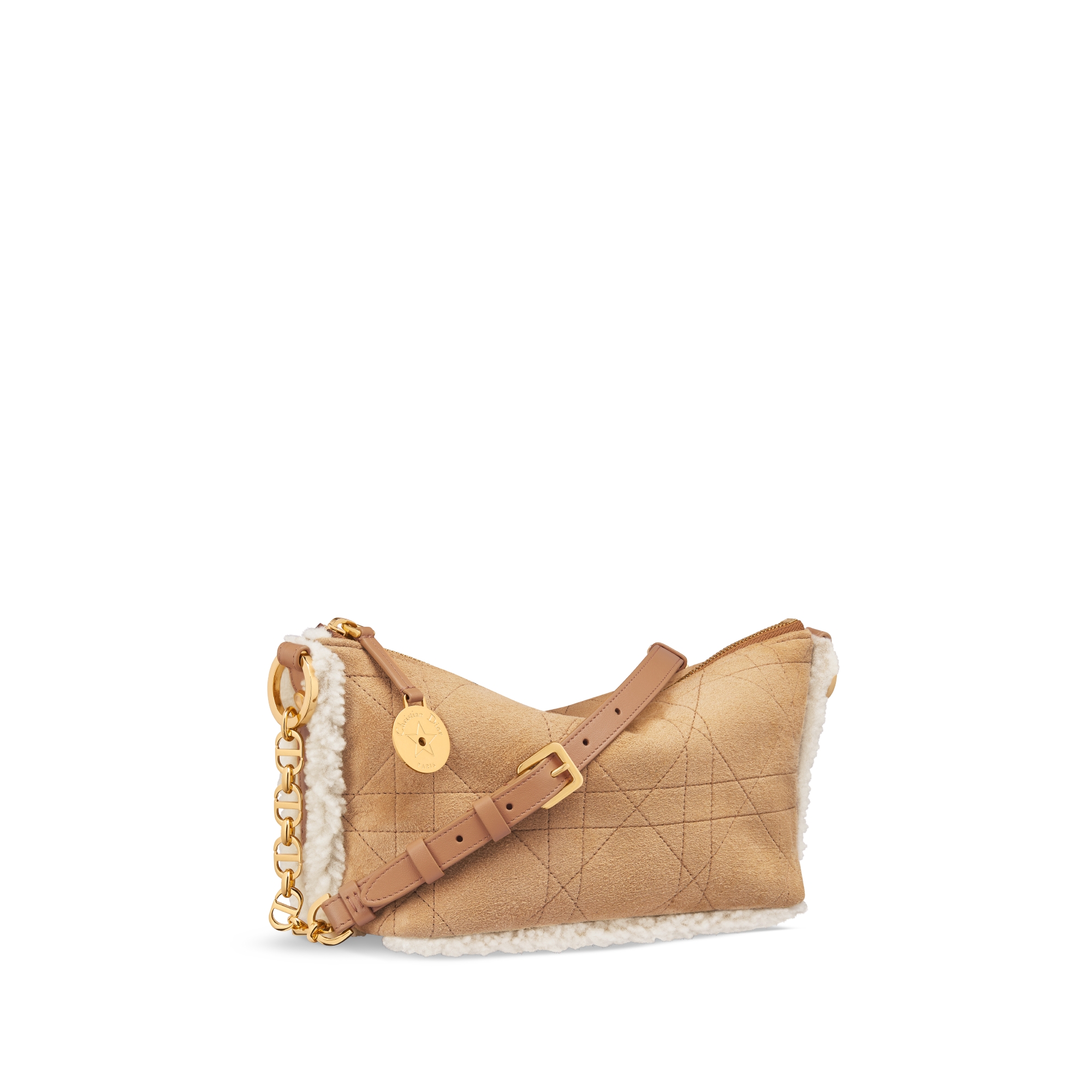 DiorAlps Diorstar 체인 호보백 베이지 매크로까나쥬 스웨이드 송아지 가죽 & 에크루 메리노 울 E03