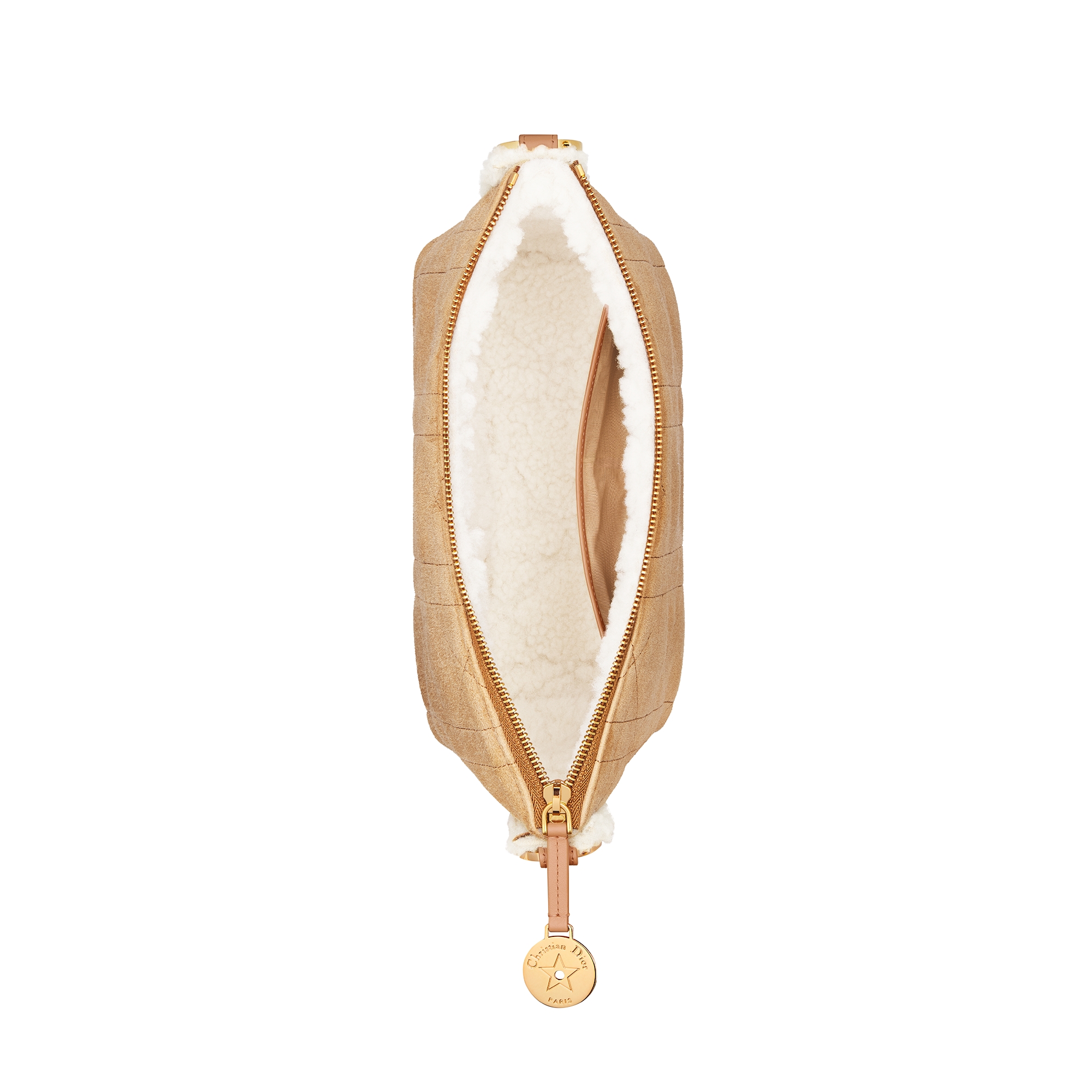 DiorAlps Diorstar Hobo Bag with Chain Beige Macrocannage Suede Calfskin and Ecru Merino Wool E06