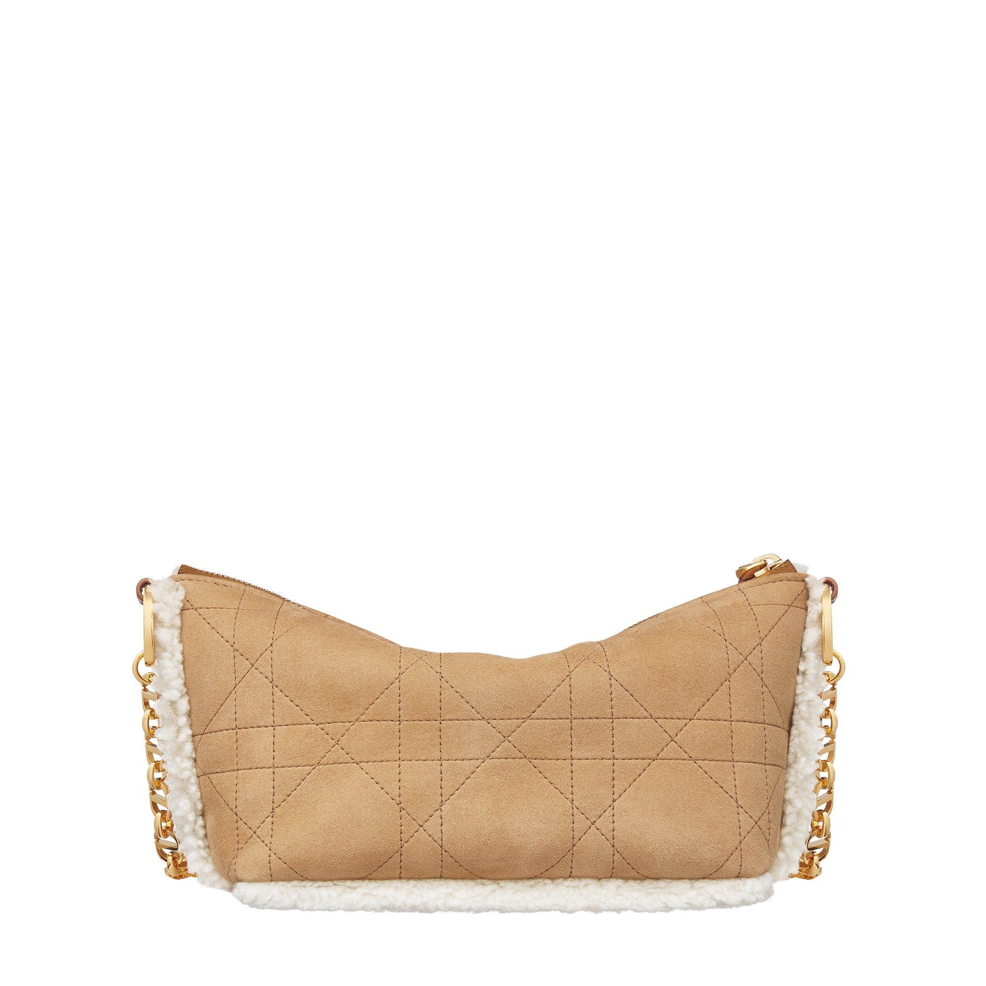 DiorAlps Diorstar Hobo Bag with Chain Beige Macrocannage Suede Calfskin and Ecru Merino Wool E08