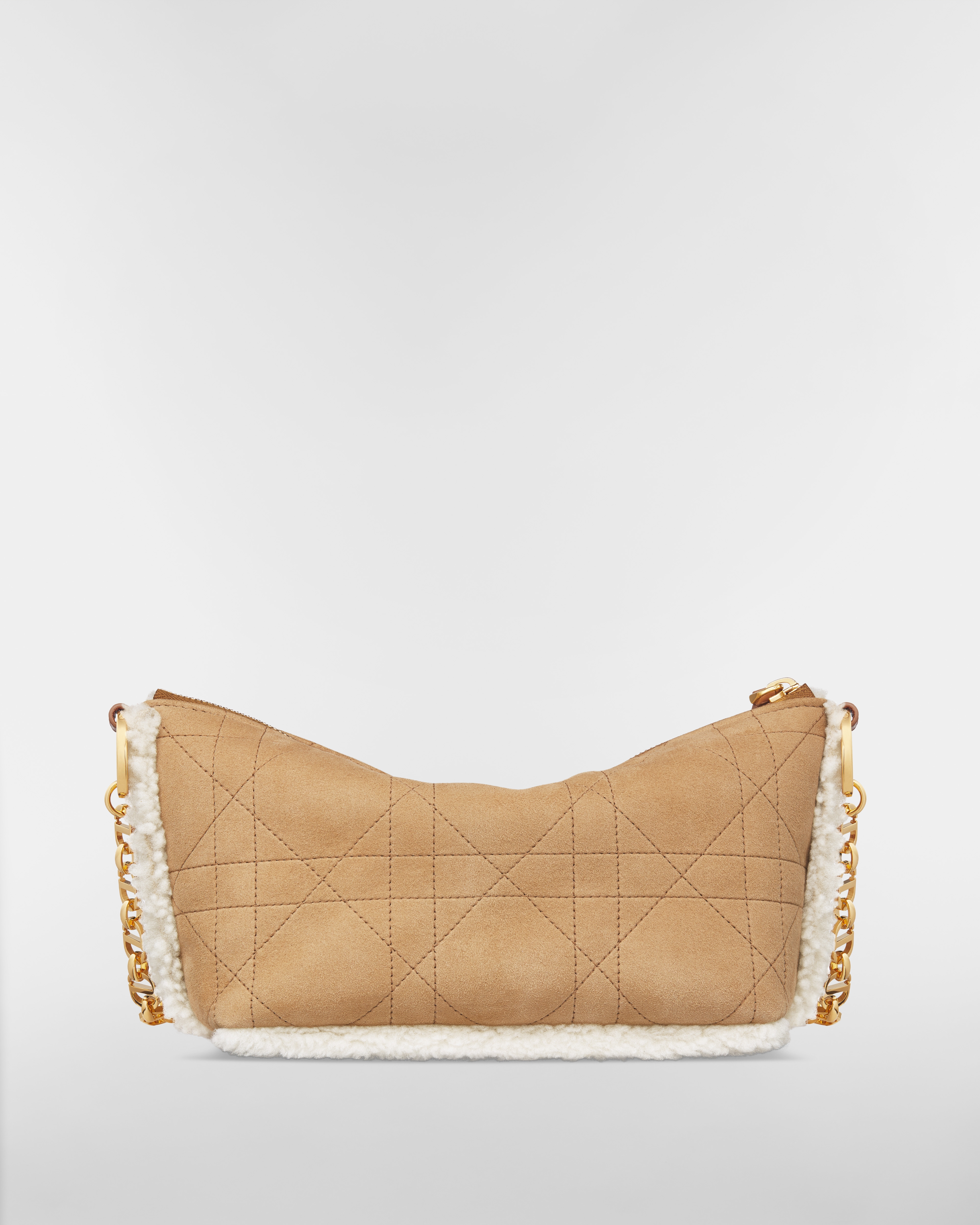 DiorAlps Diorstar Hobo Bag with Chain Beige Macrocannage Suede Calfskin and Ecru Merino Wool E08