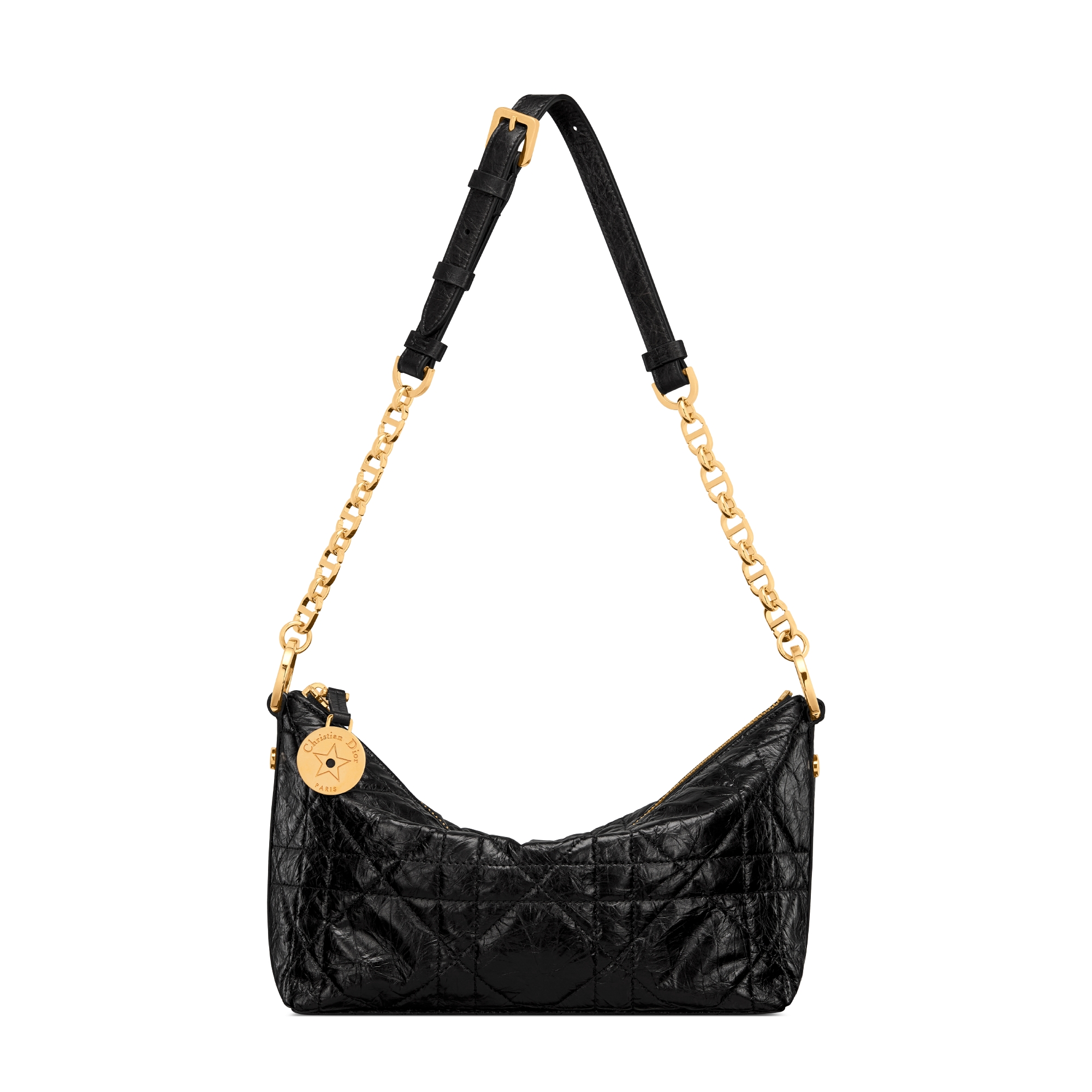 Diorstar Hobo Tasche mit Kette Macrocannage Kalbsleder in Knitteroptik in Schwarz E07