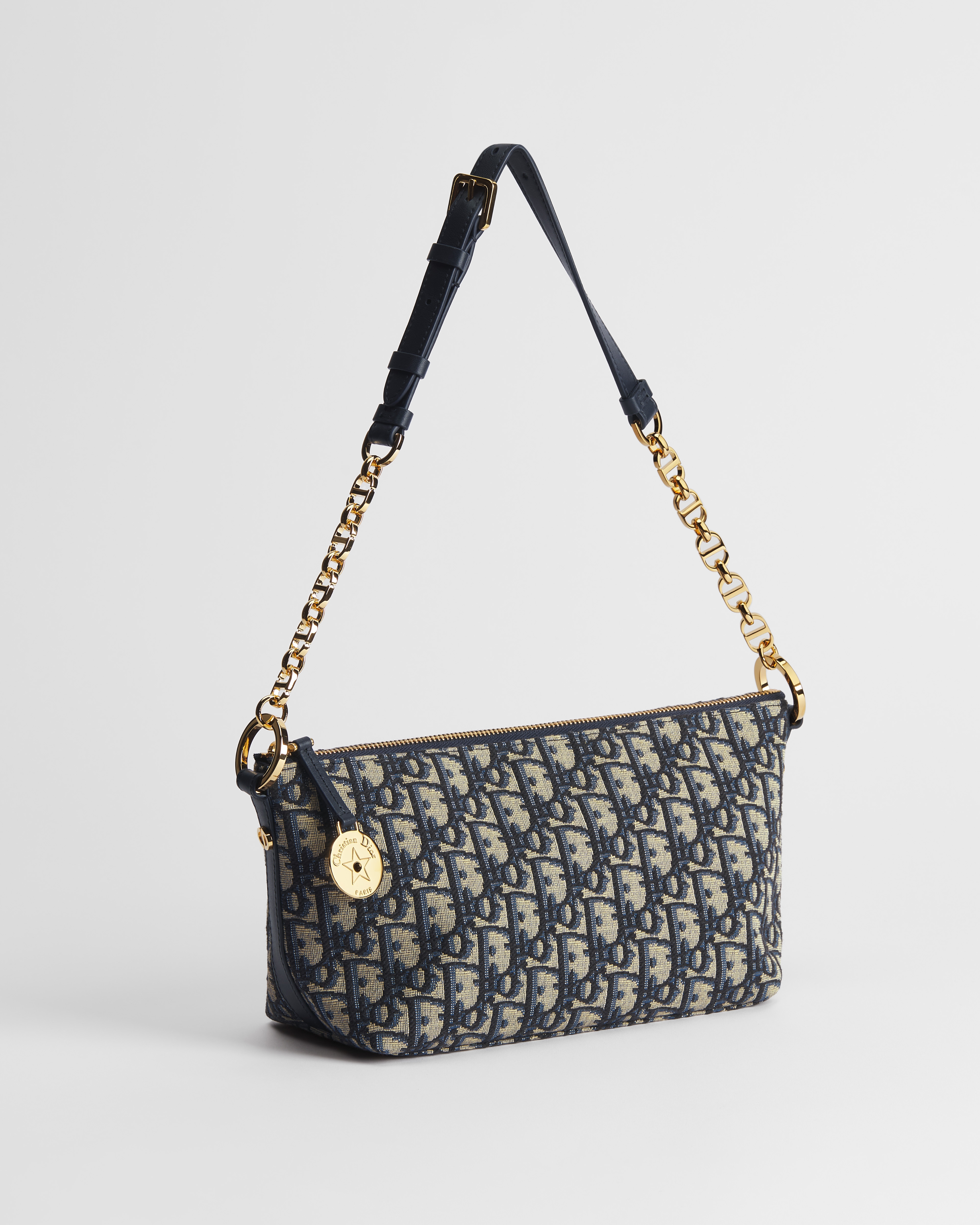 Bolsa hobo Diorstar com alça de corrente Jacquard Dior Oblique azul E03