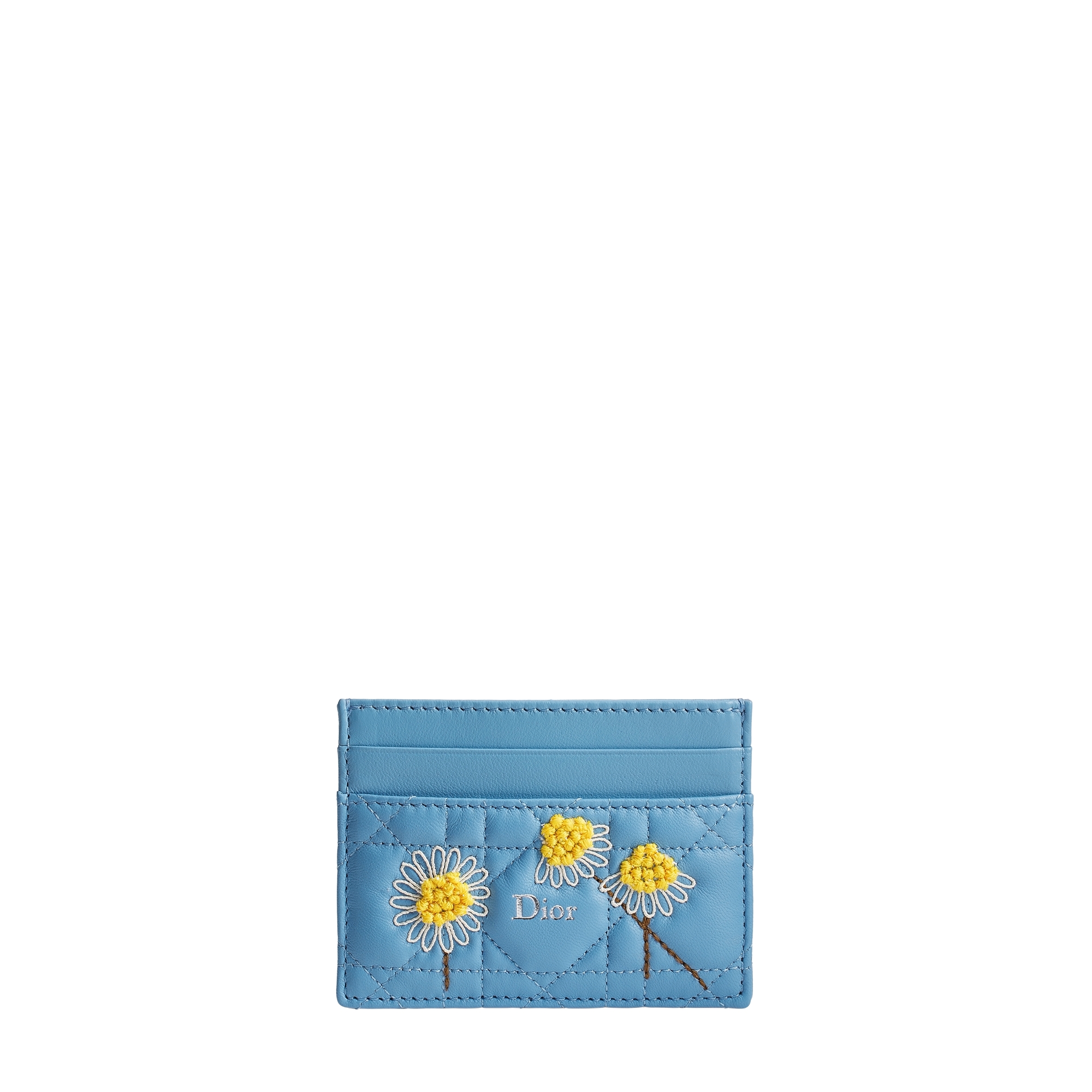 Dioriviera Dior Jardin Freesia Card Holder Blue Cannage Lambskin