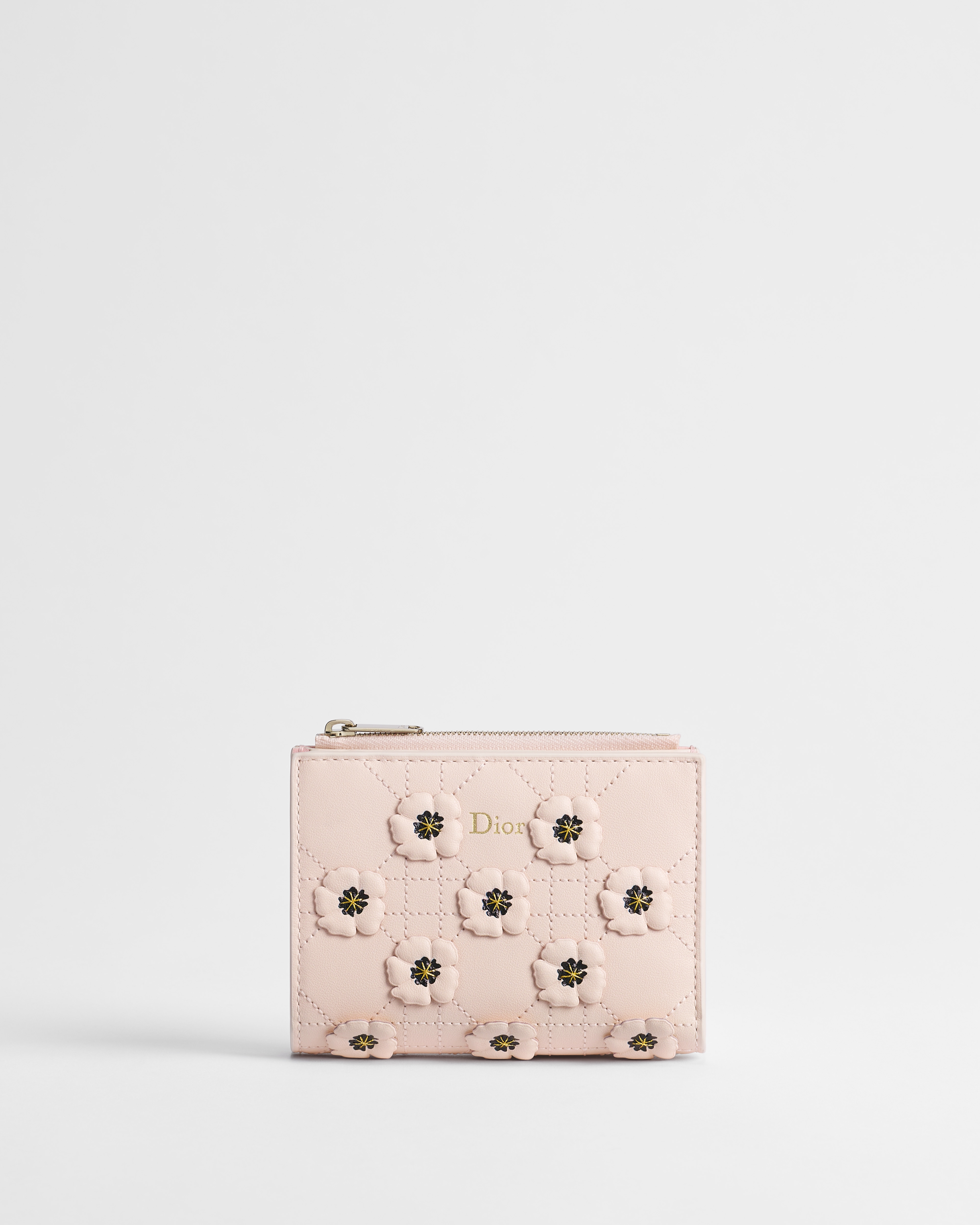 Dior Jardin Dahlia Wallet Ballet Pink Dior Poppy Embroidered Cannage Lambskin E01