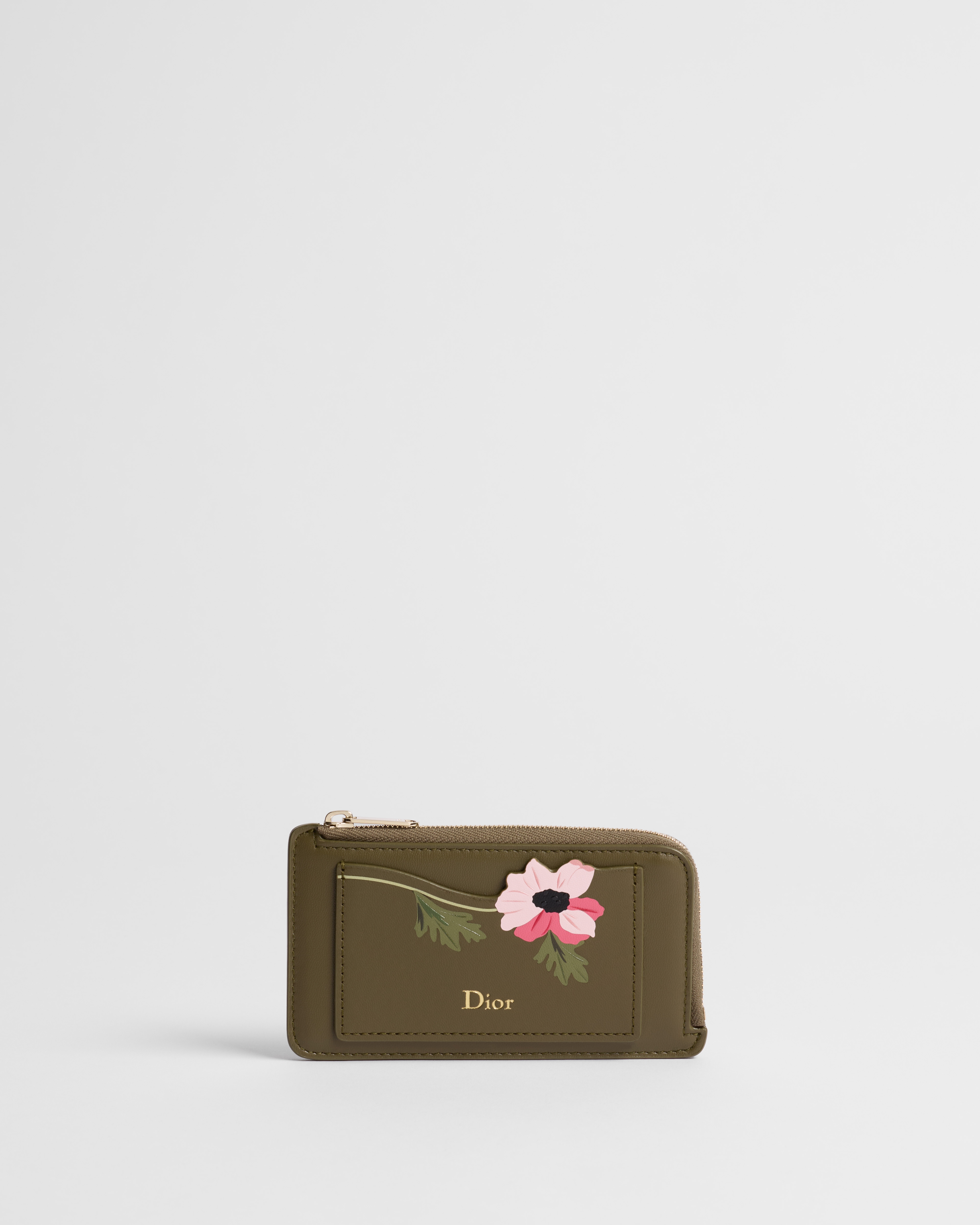 Dior Jardin Cosmos Kartenetui mit Reißverschluss Dior Anemone Kalbsleder mit Marketerie in Khaki/mehreren Farben E01