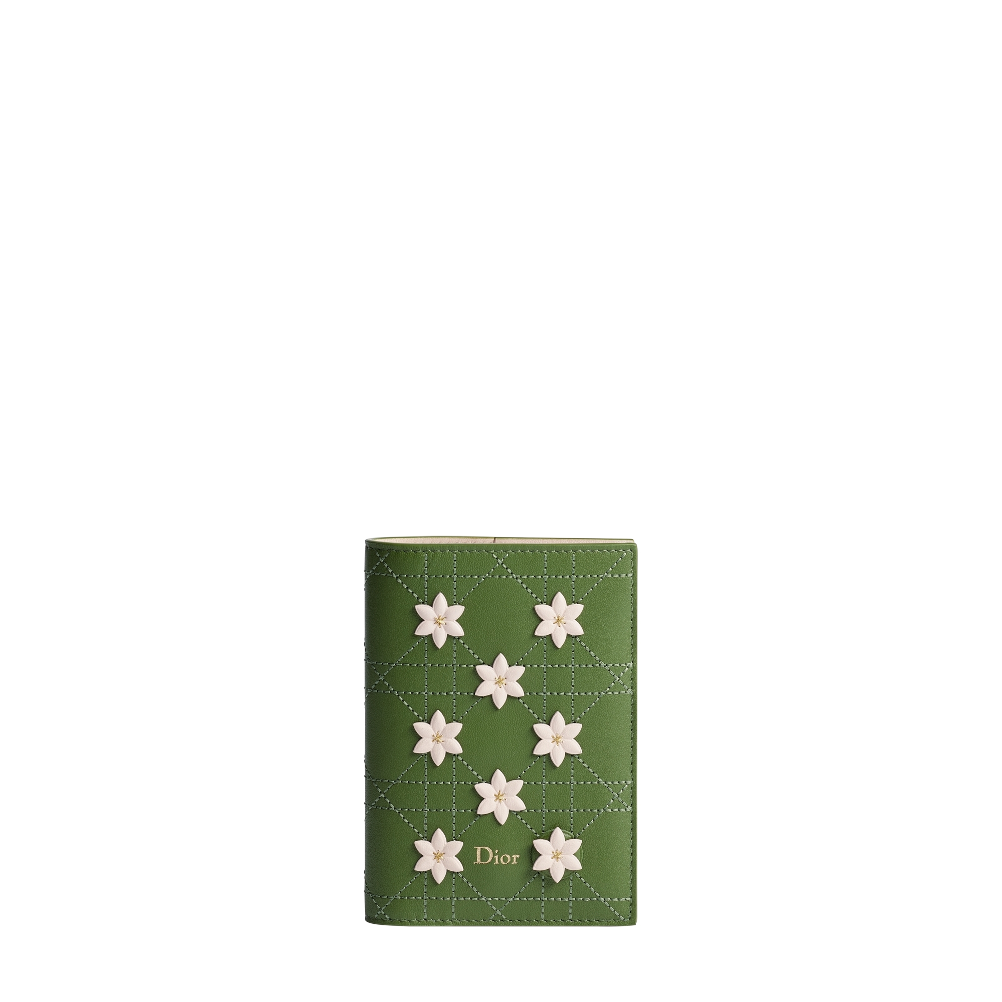 Dior Jardin Passport Cover Green and Ballet Pink Dior Water Lily Embroidered Cannage Lambskin E01