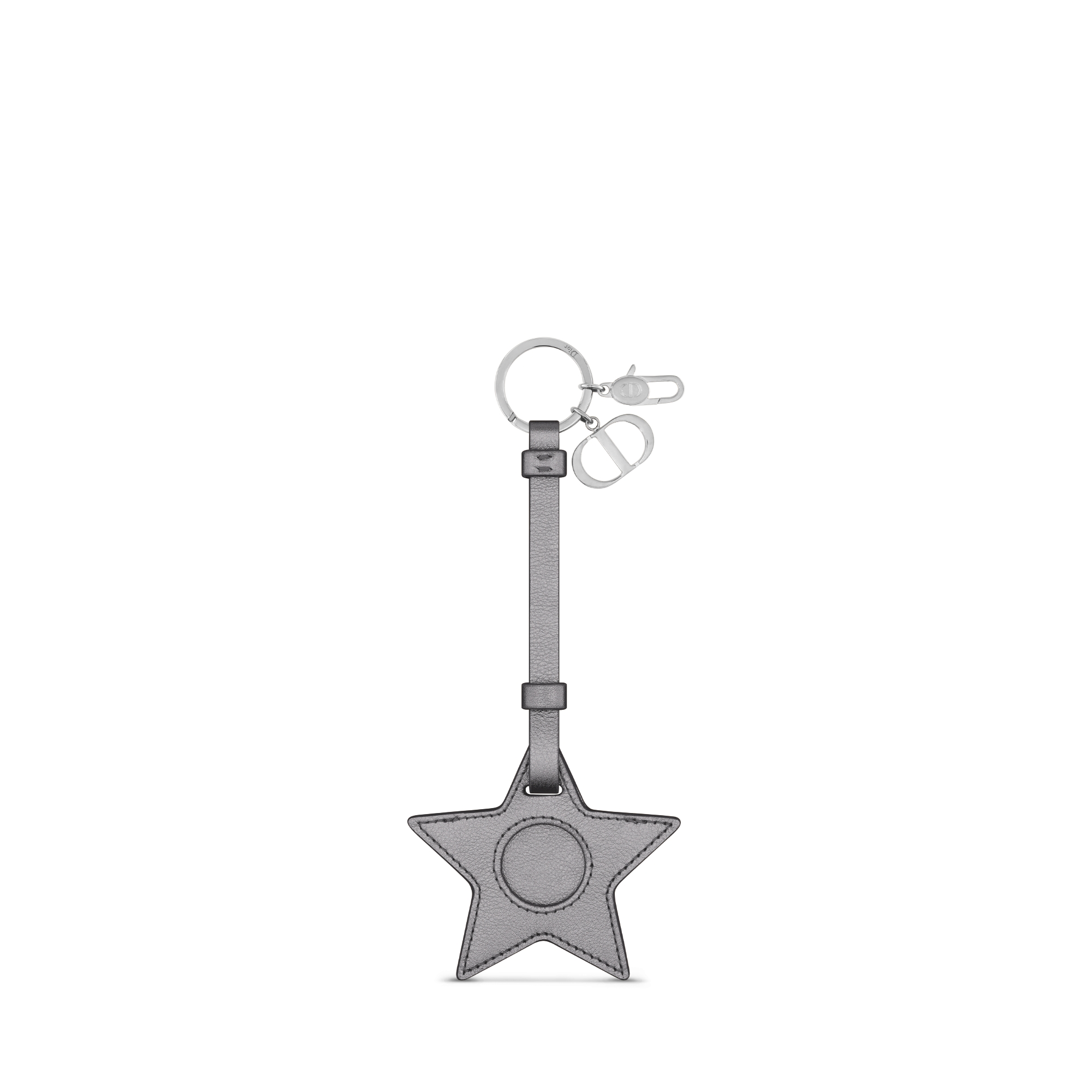 Star Key Ring and Case for AirTag Metallic Silver-Tone Laminated Calfskin E01