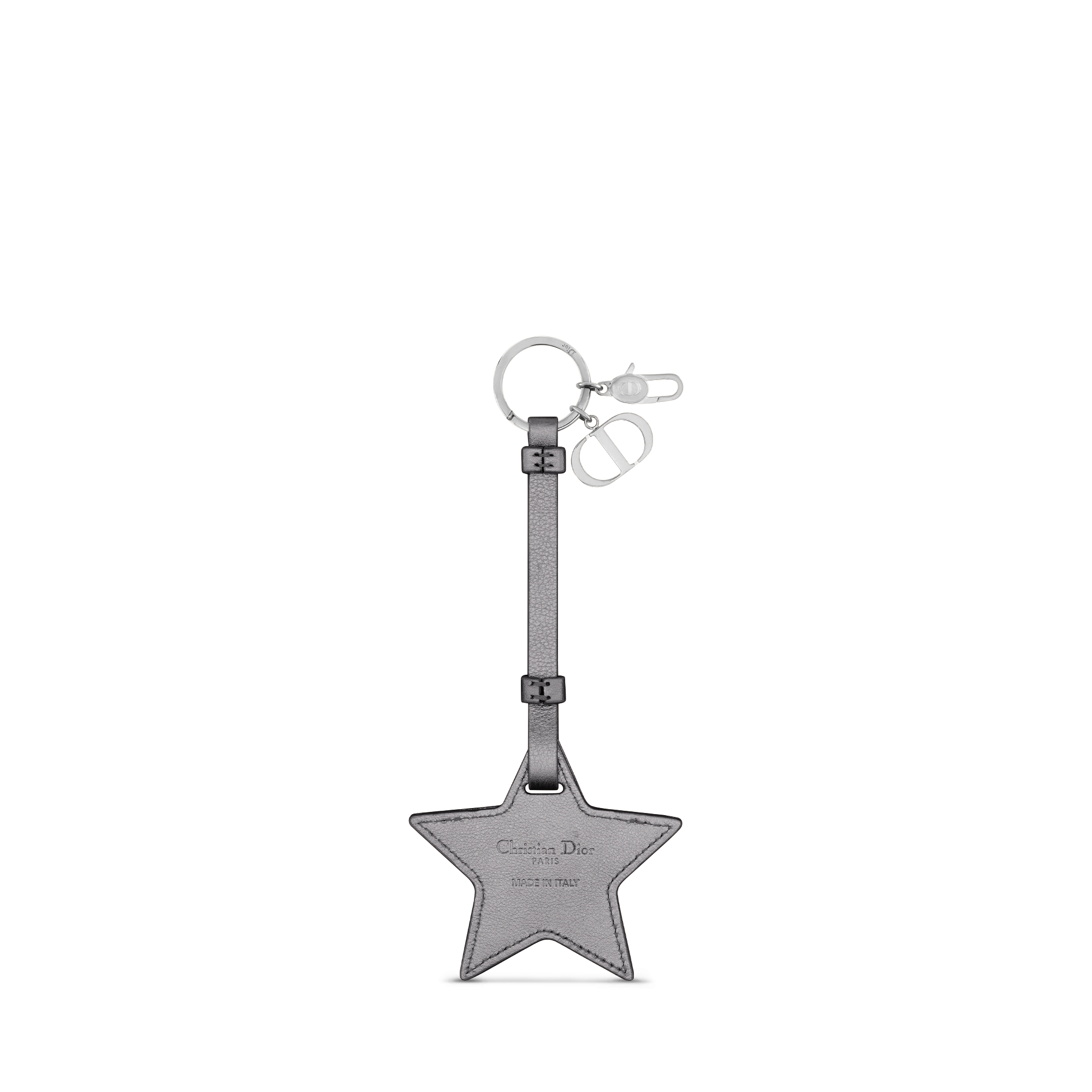 Star Key Ring and Case for AirTag Metallic Silver-Tone Laminated Calfskin E08
