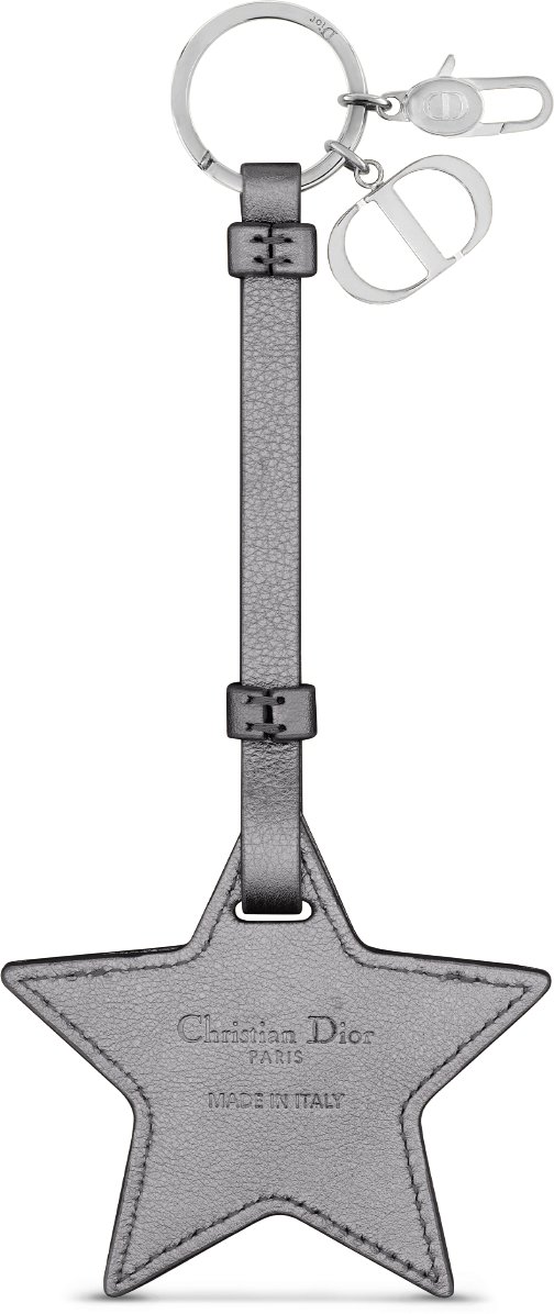 Star Key Ring and Case for AirTag Metallic Silver Tone Laminated Calfskin DIOR
