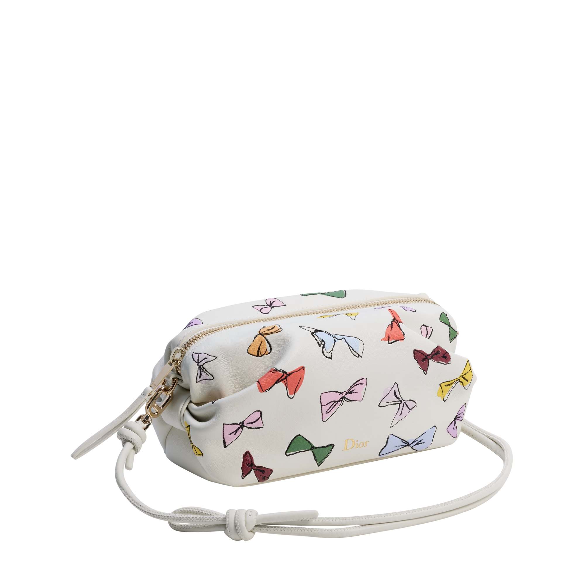 Dioriviera Dior Bow Pouch Latte Lambskin with Multicolor Dior Bows Embroidery Print E03
