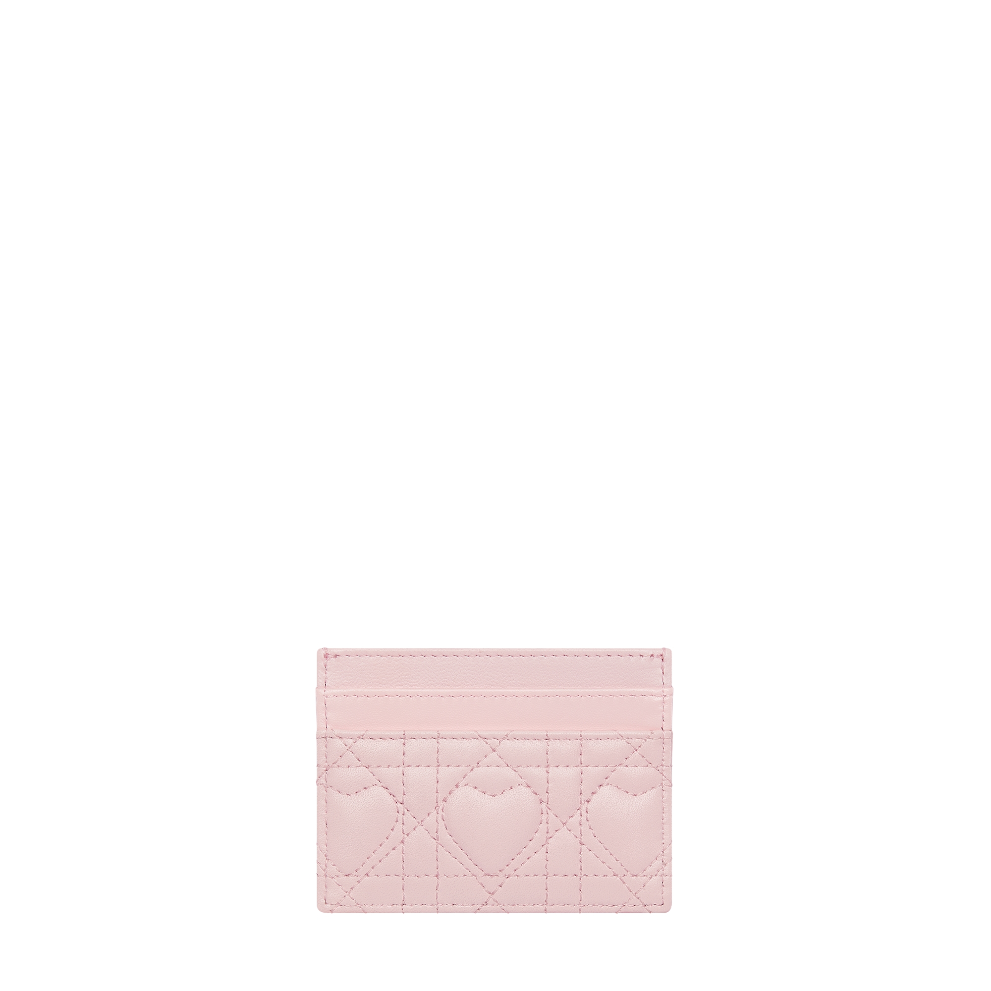 Dior Caro Freesia Card Holder Macaron Pink Cannage Lambskin with Heart Motif E08