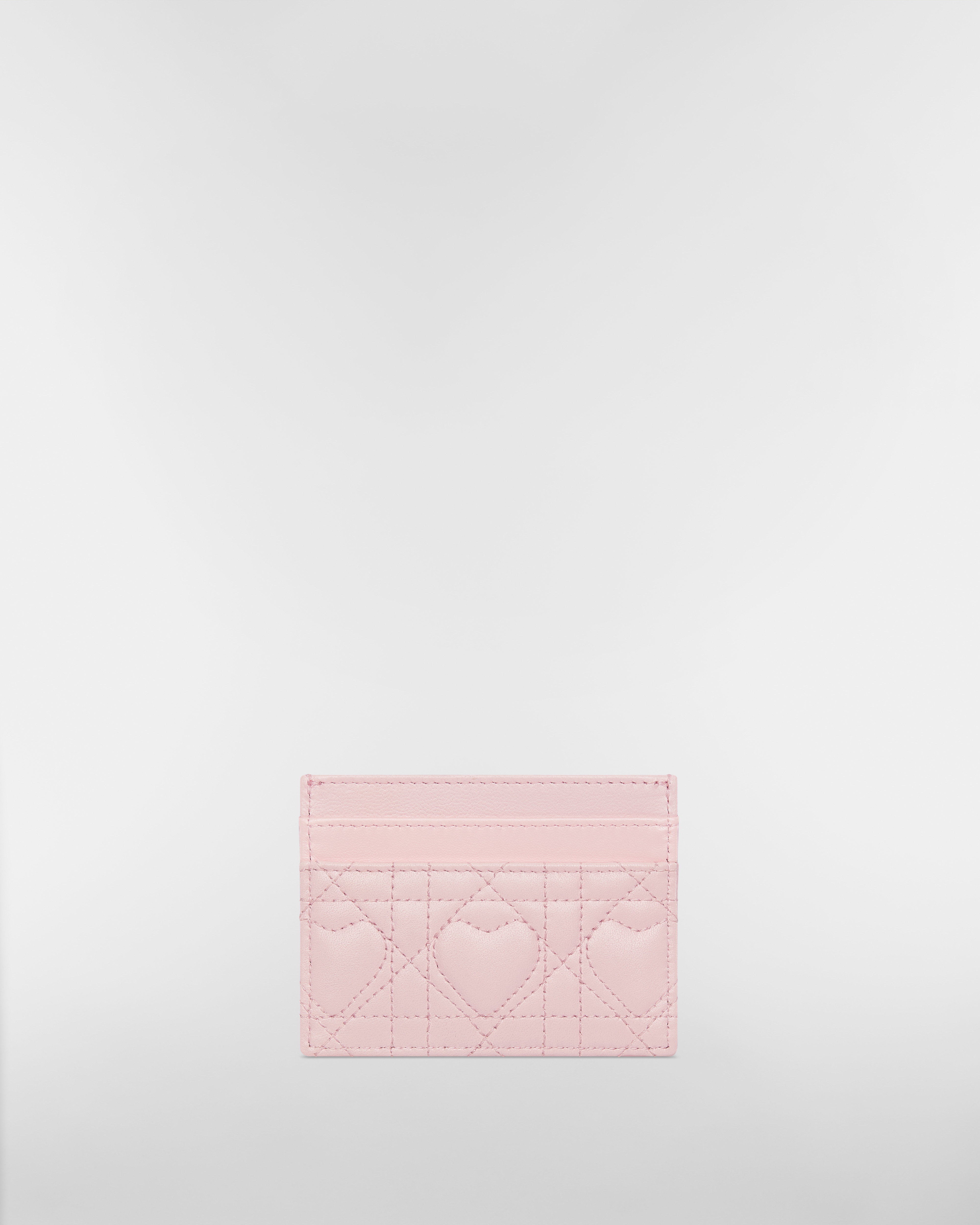 Dior Caro Freesia Card Holder Macaron Pink Cannage Lambskin with Heart Motif E08