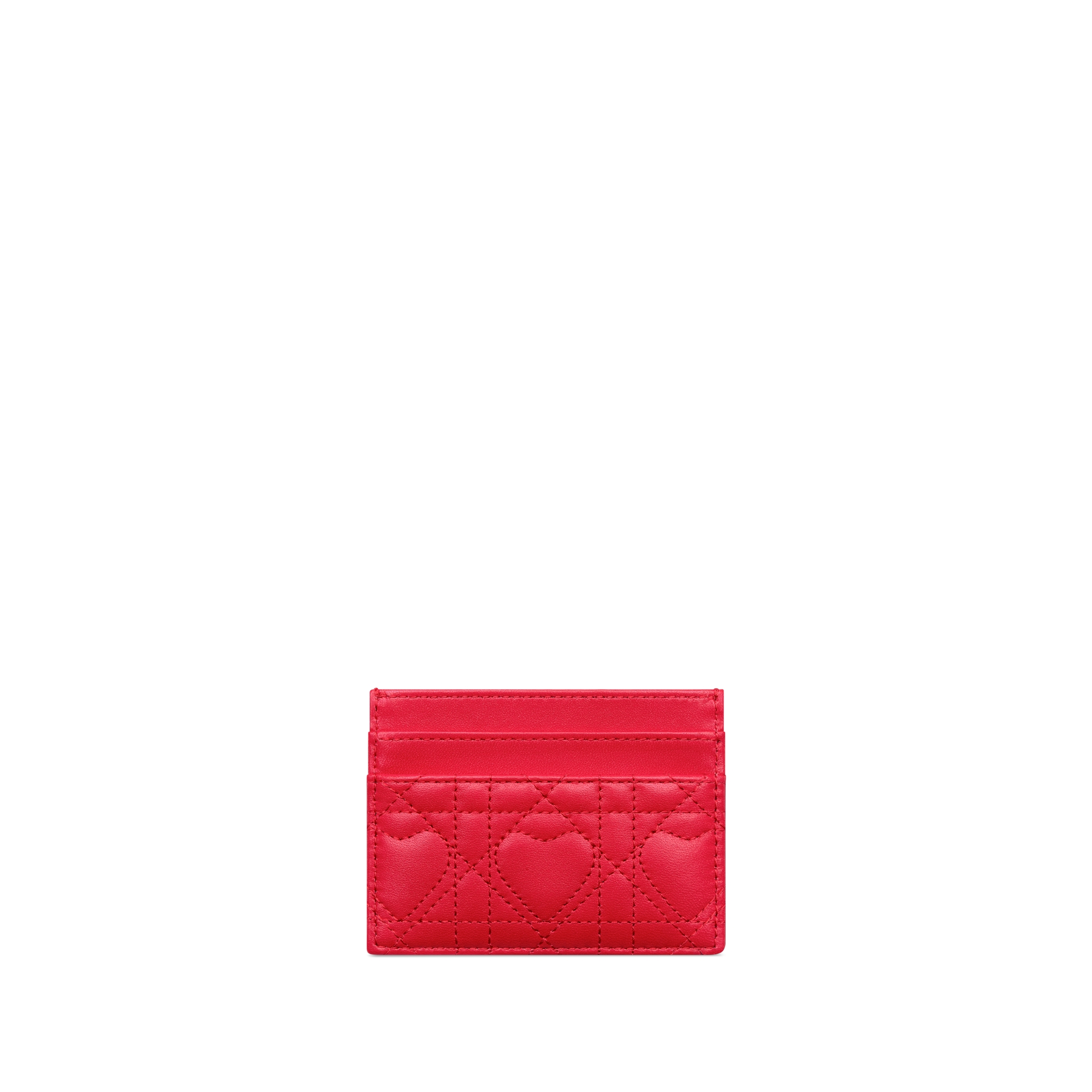 Porte-cartes Freesia Dior Caro Cuir d'agneau Cannage à motif cœur rouge Monsignore E08
