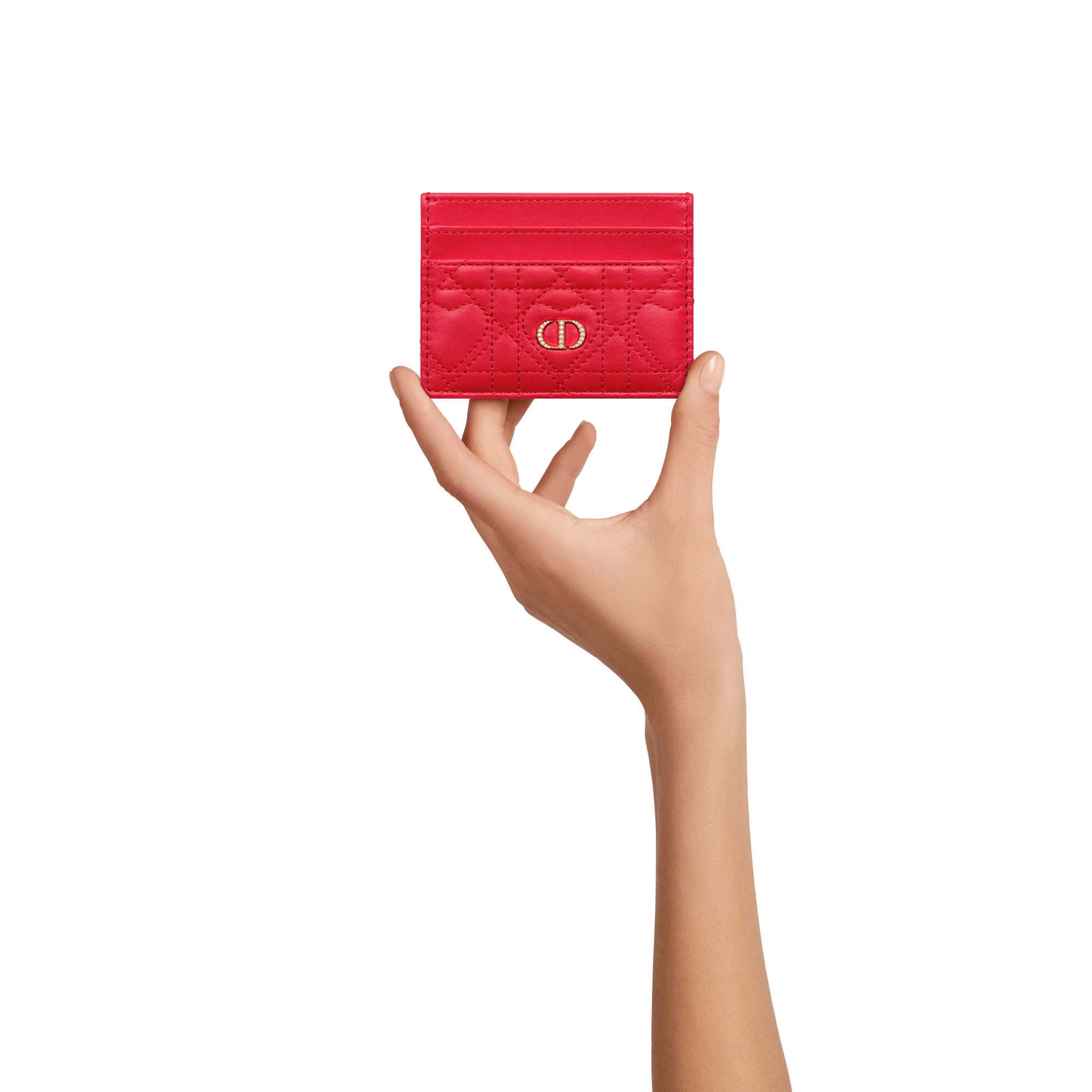 Porte-cartes Freesia Dior Caro Cuir d'agneau Cannage à motif cœur rouge Monsignore E11