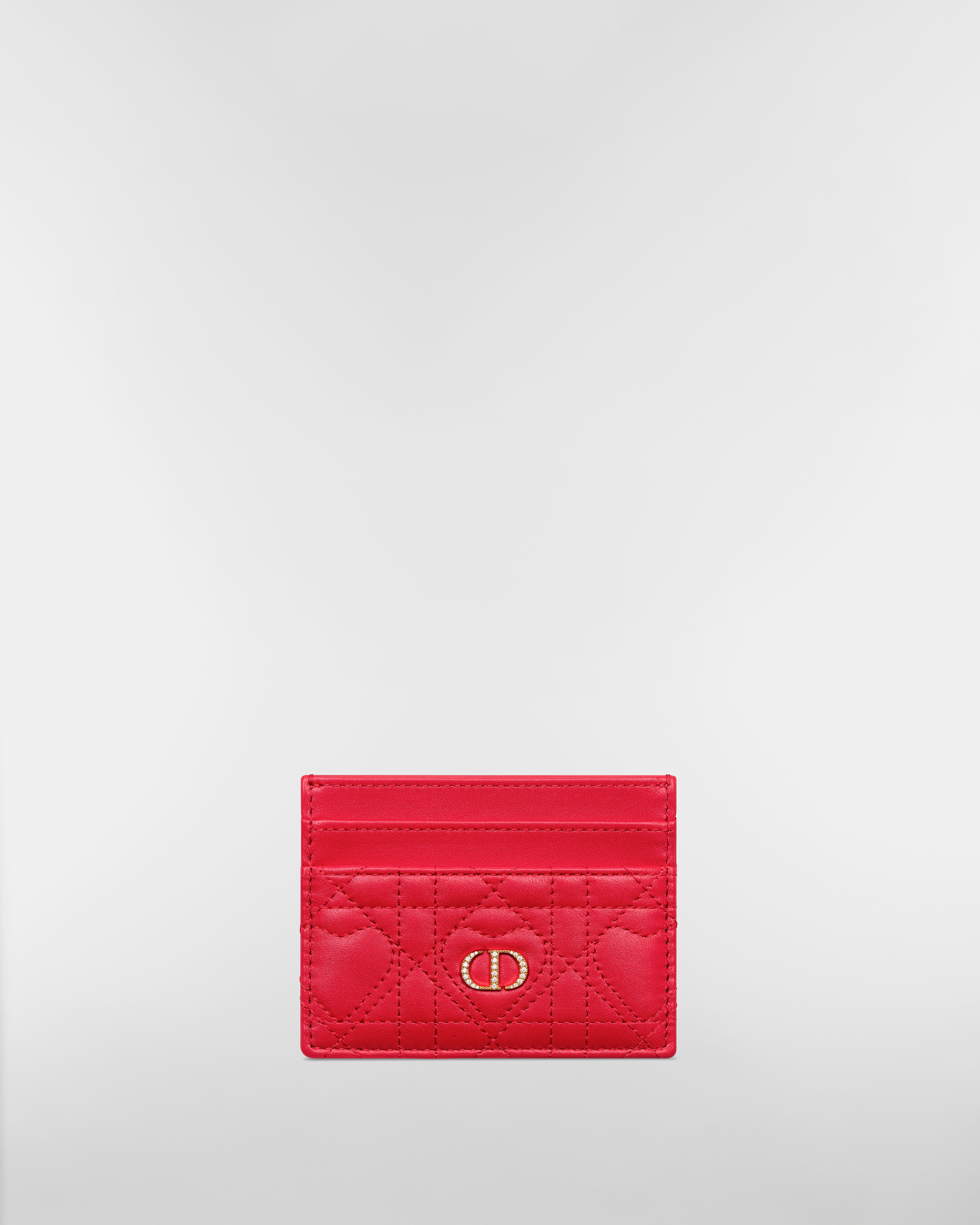 Dior Caro Freesia Card Holder Monsignore Red Cannage Lambskin with Heart Motif E01