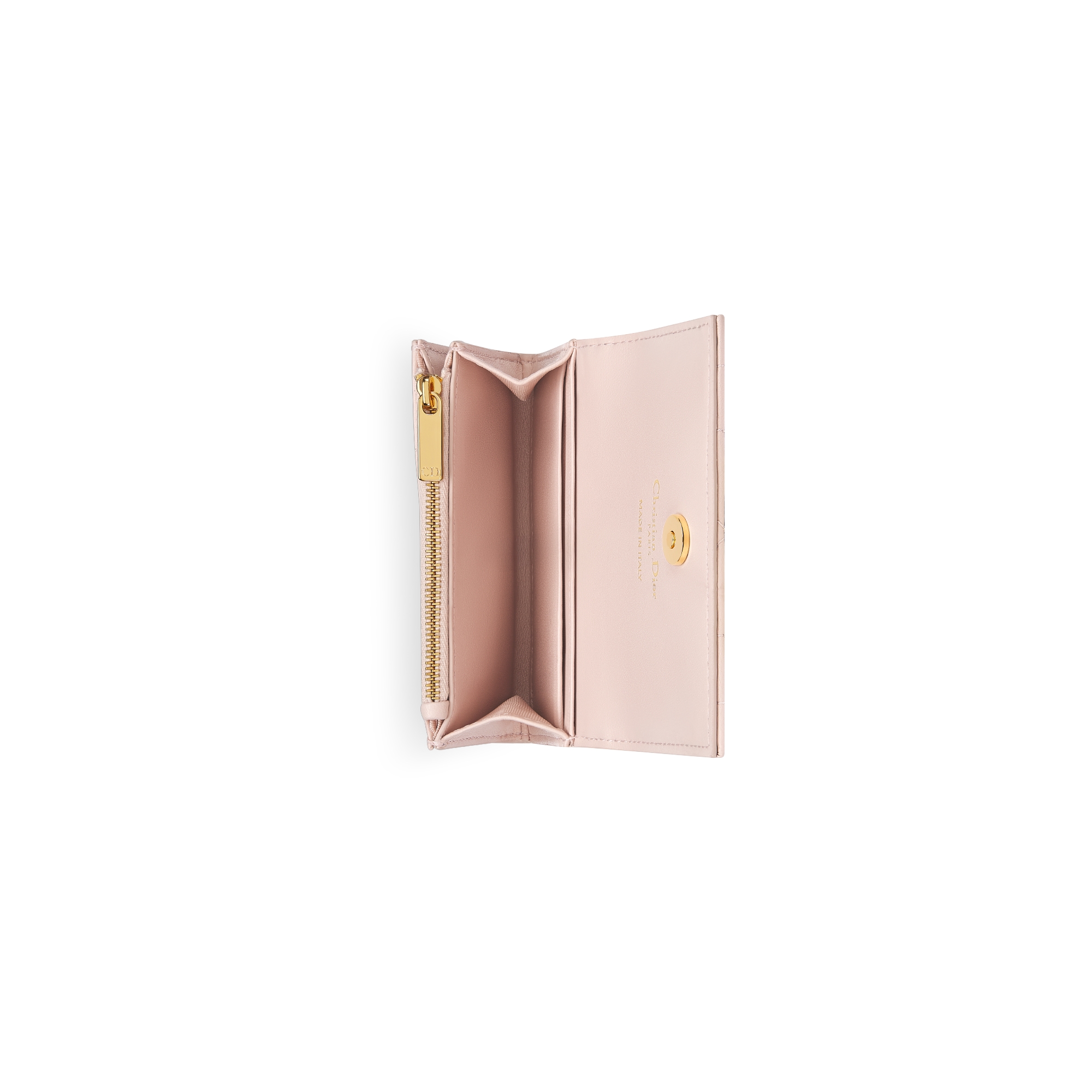 Carteira Dior Caro Glycine com cristais Pele de cordeiro Macrocannage rosa-pó E06