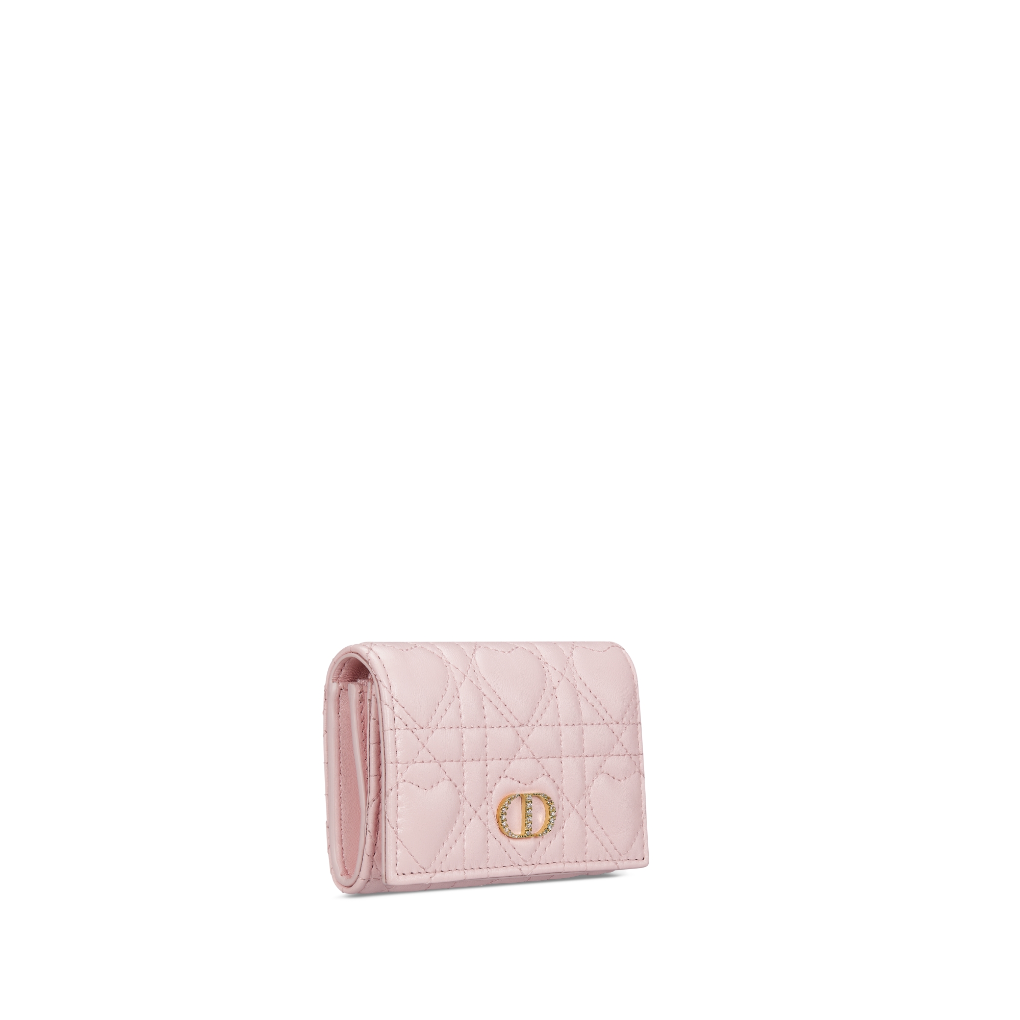 Dior Caro Glycine Wallet Macaron Pink Cannage Lambskin with Heart Motif E03