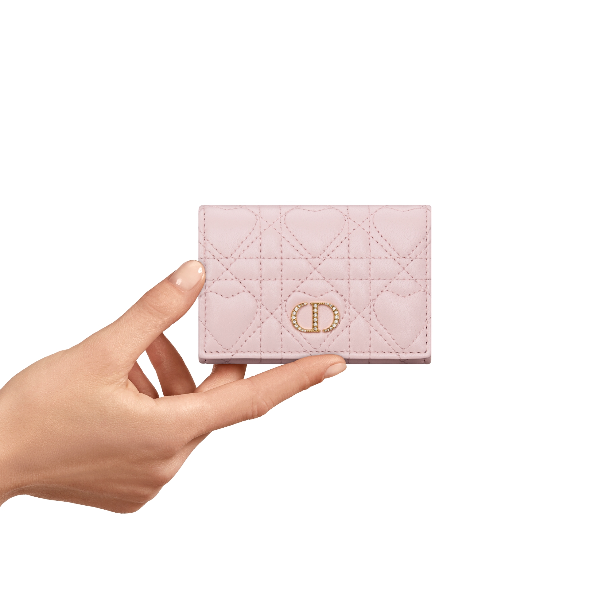Dior Caro Glycine Wallet Macaron Pink Cannage Lambskin with Heart Motif E11