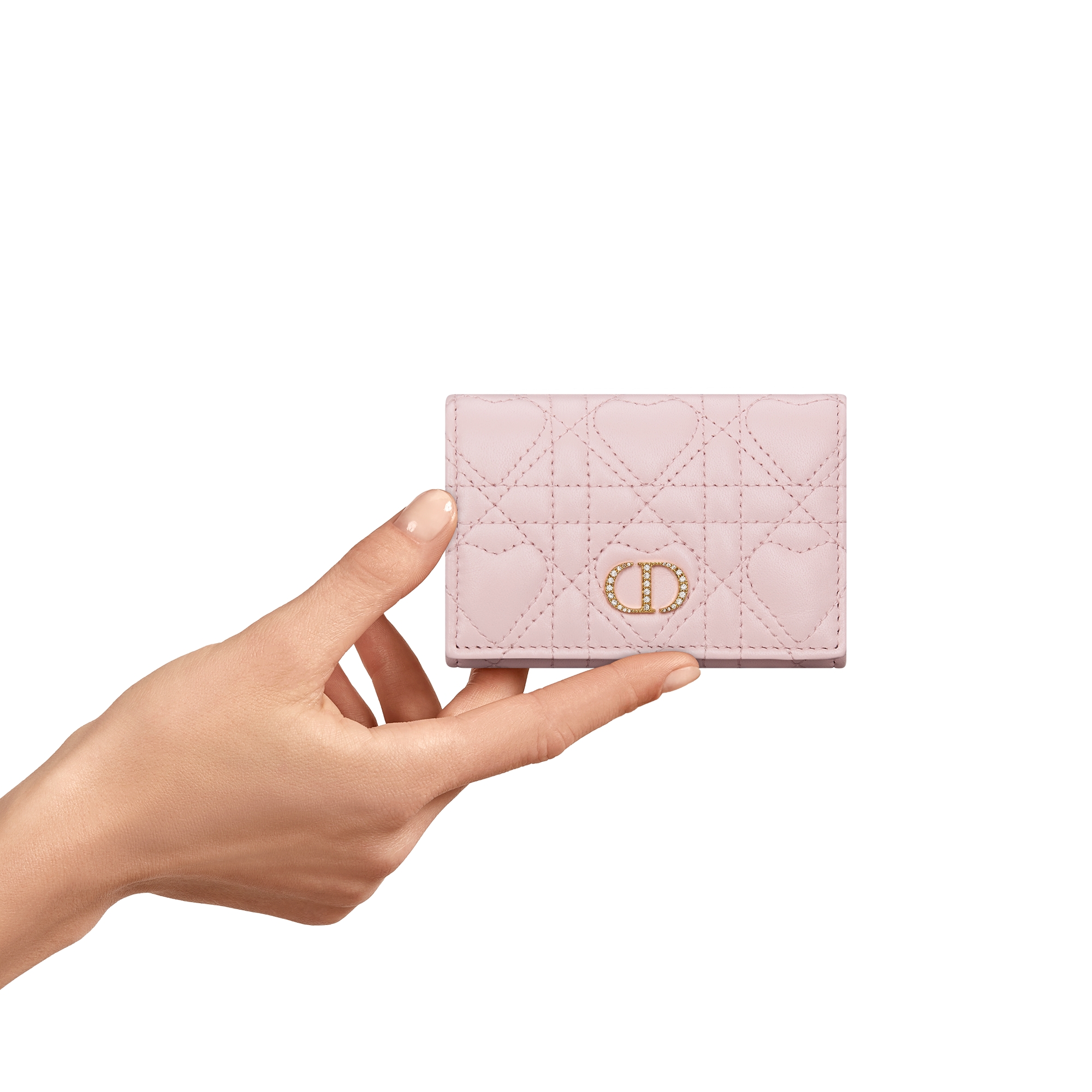 Dior Caro Glycine Wallet Macaron Pink Cannage Lambskin with Heart Motif E11