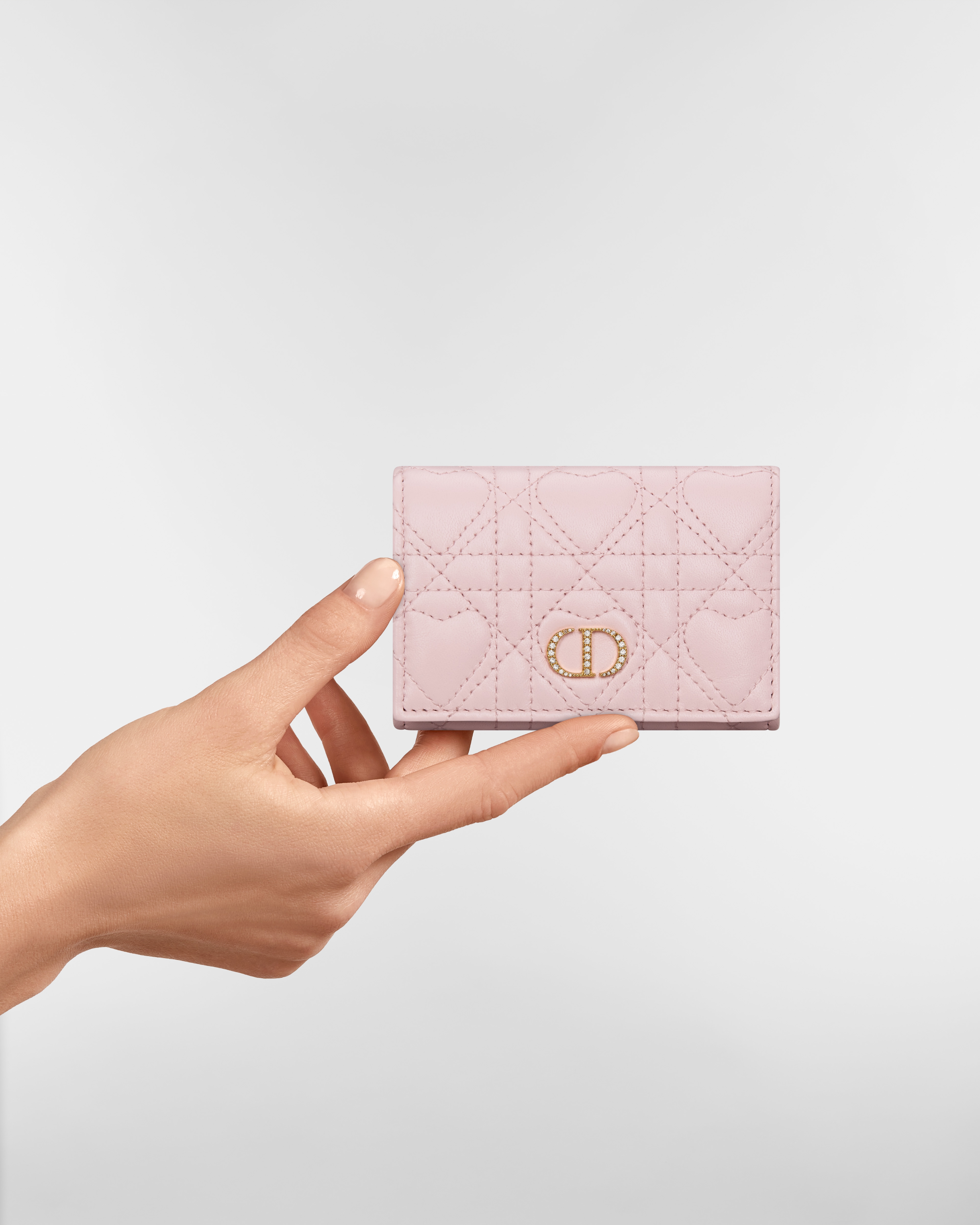Dior Caro Glycine Wallet Macaron Pink Cannage Lambskin with Heart Motif E11