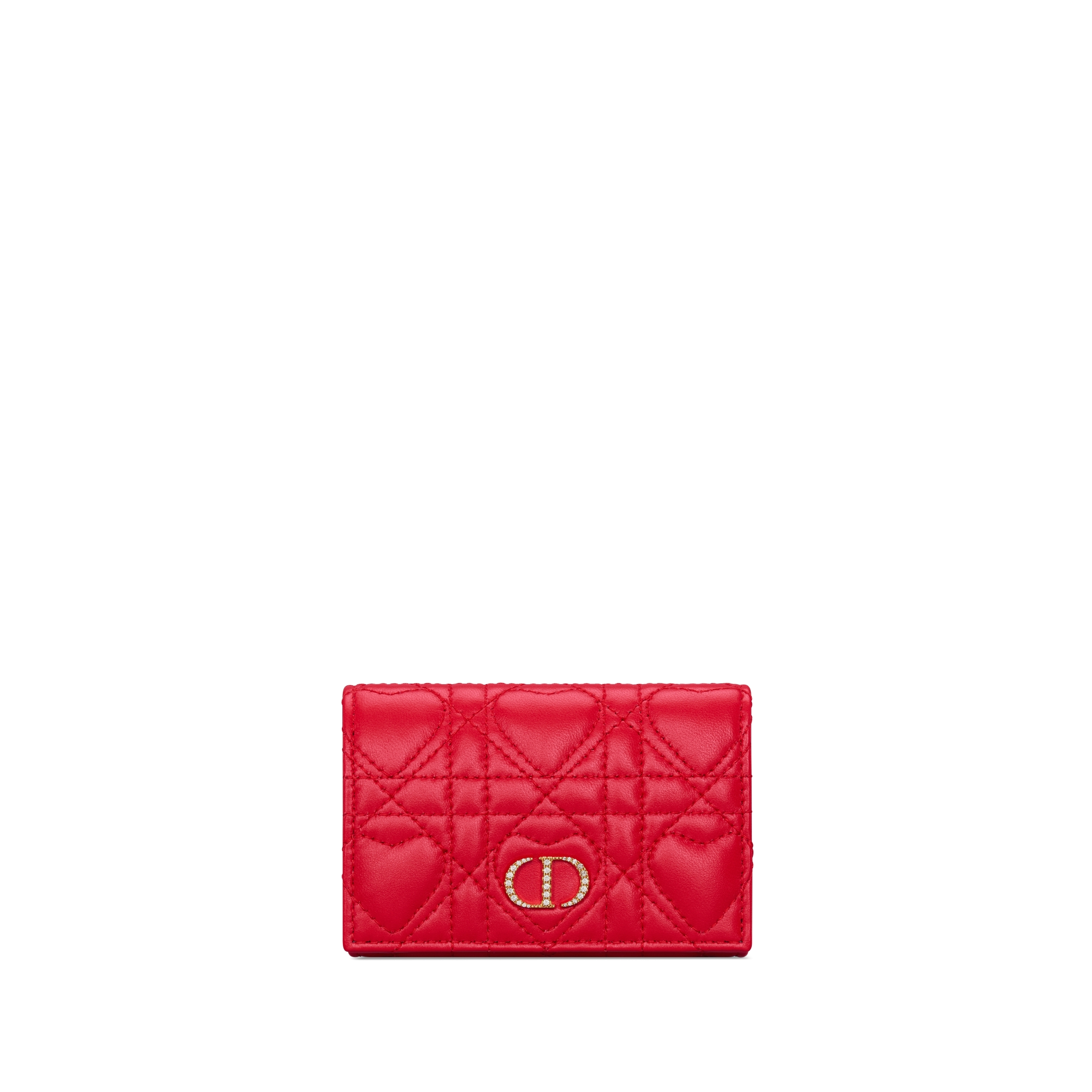 Dior Caro Glycine Wallet Monsignore Red Cannage Lambskin with Heart Motif E01
