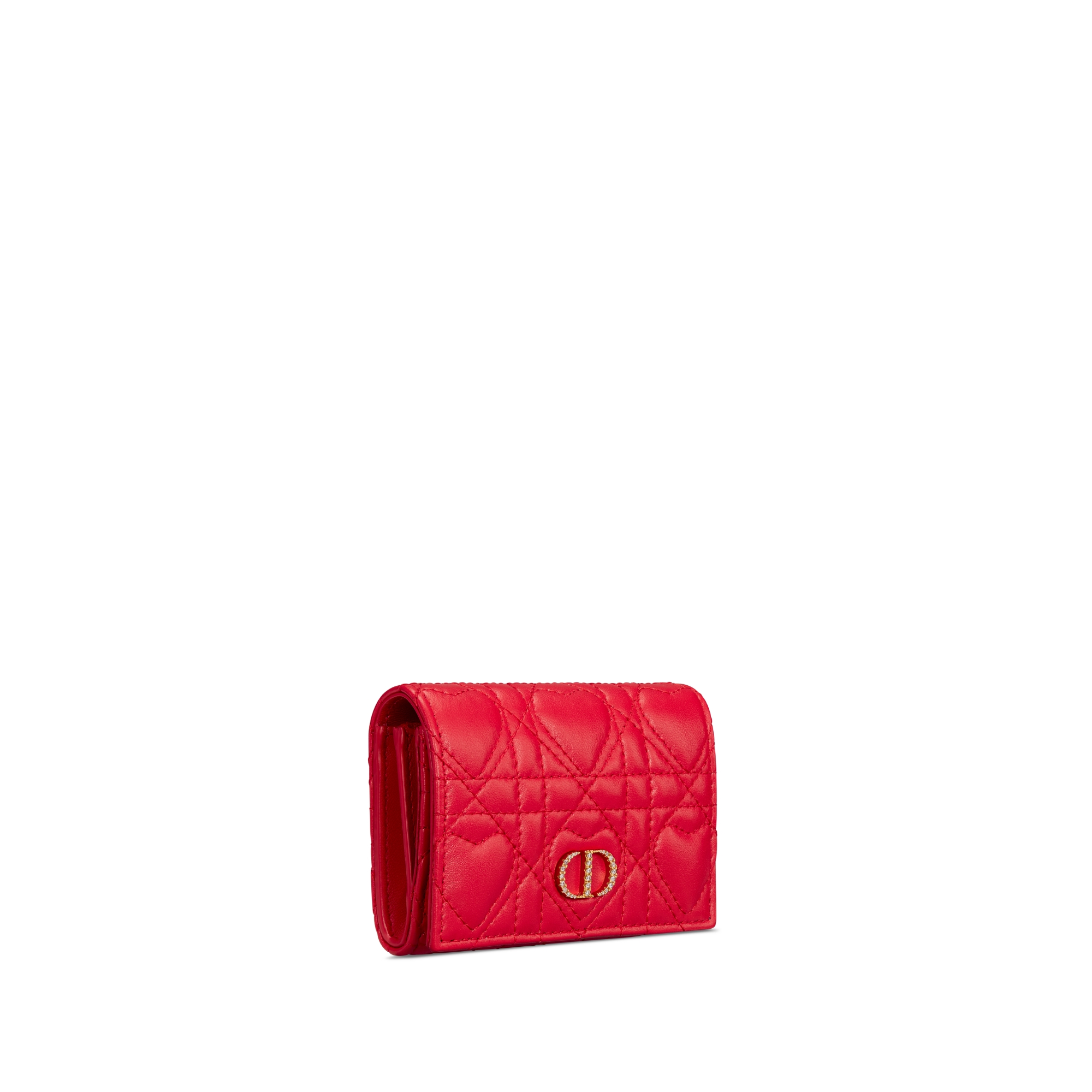 Dior Caro Glycine Wallet Monsignore Red Cannage Lambskin with Heart Motif E03