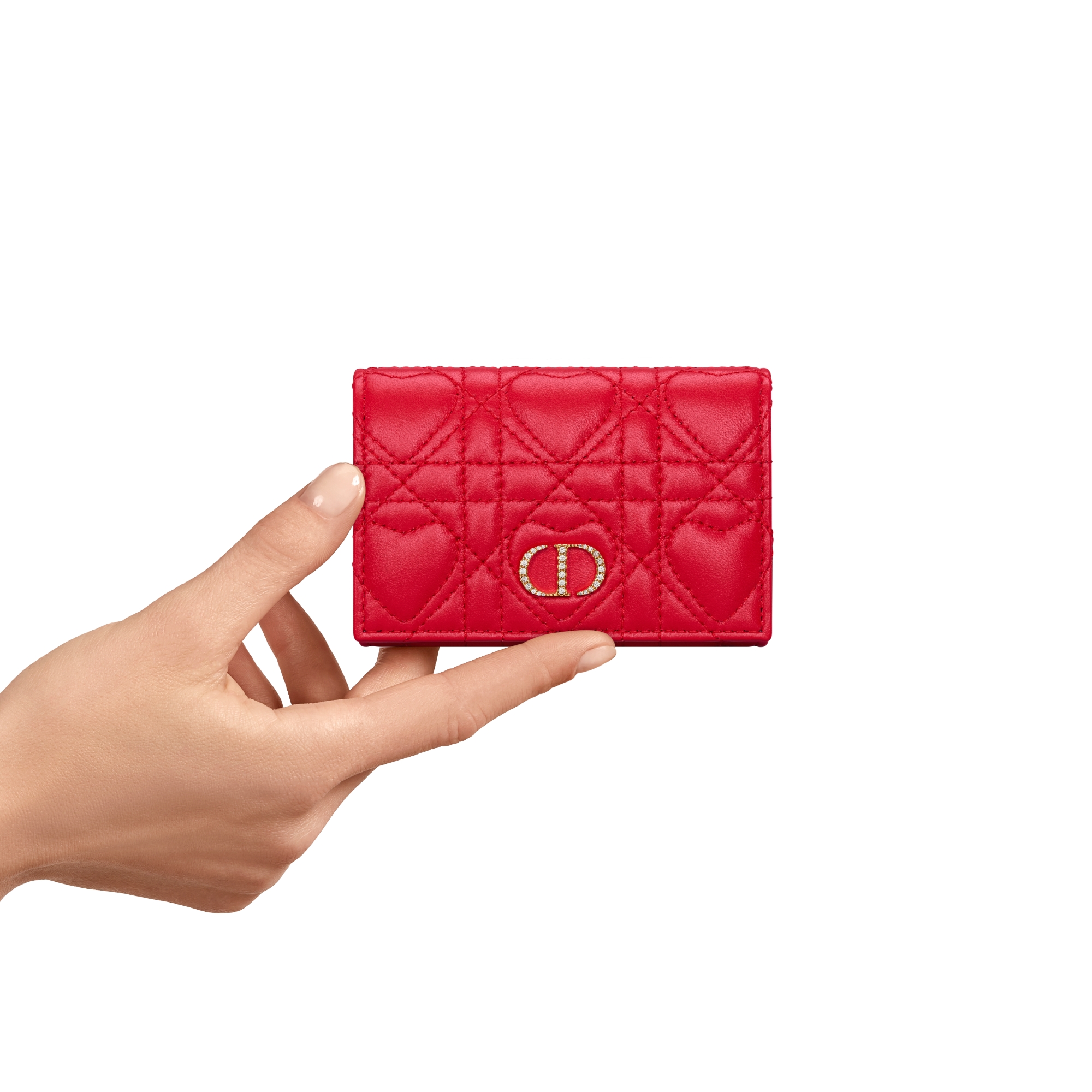 Dior Caro Glycine Wallet Monsignore Red Cannage Lambskin with Heart Motif E11