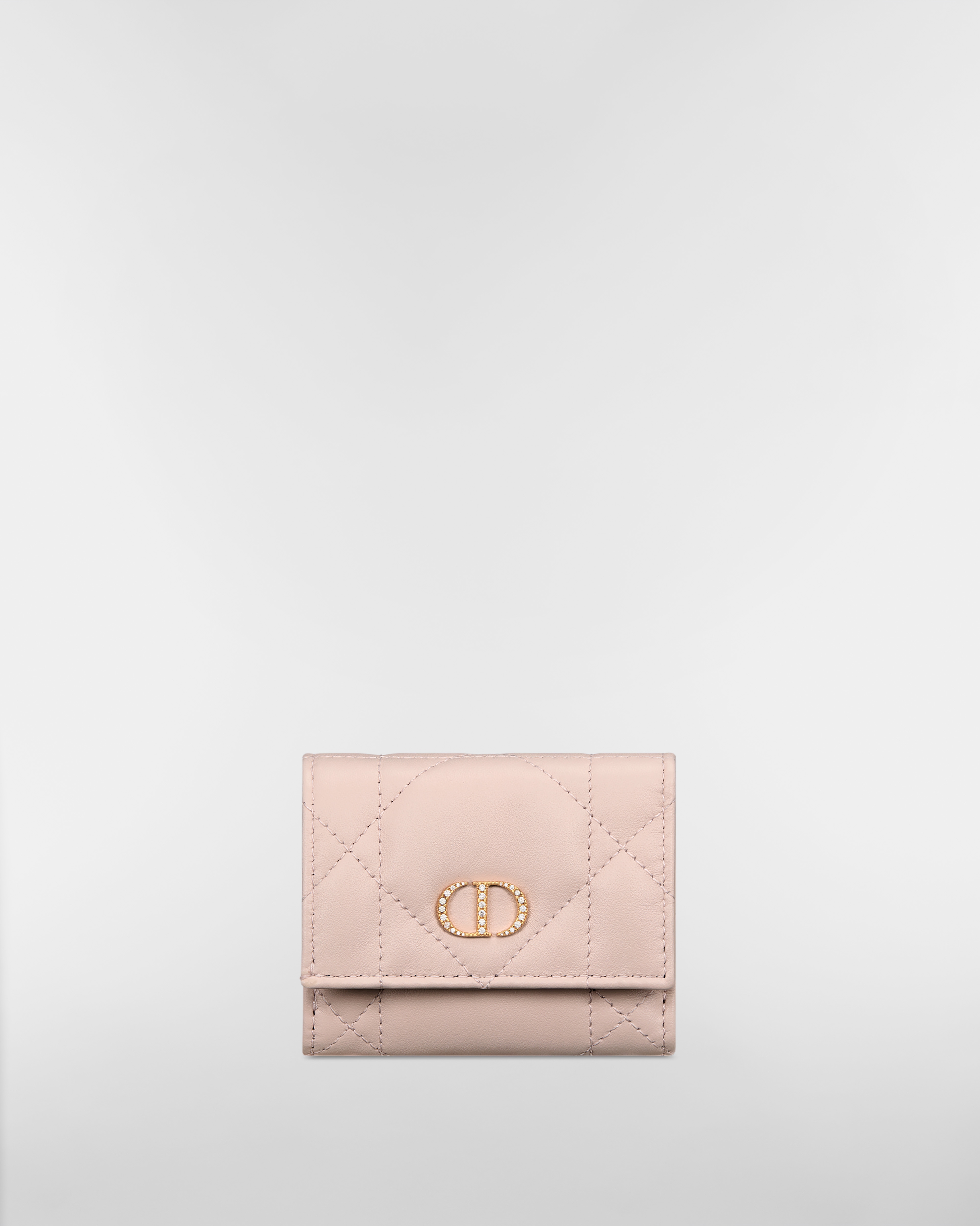 크리스탈 장식 Dior Caro Hibiscus L형 지퍼 지갑 파우더 핑크 매크로까나쥬 양가죽 E01