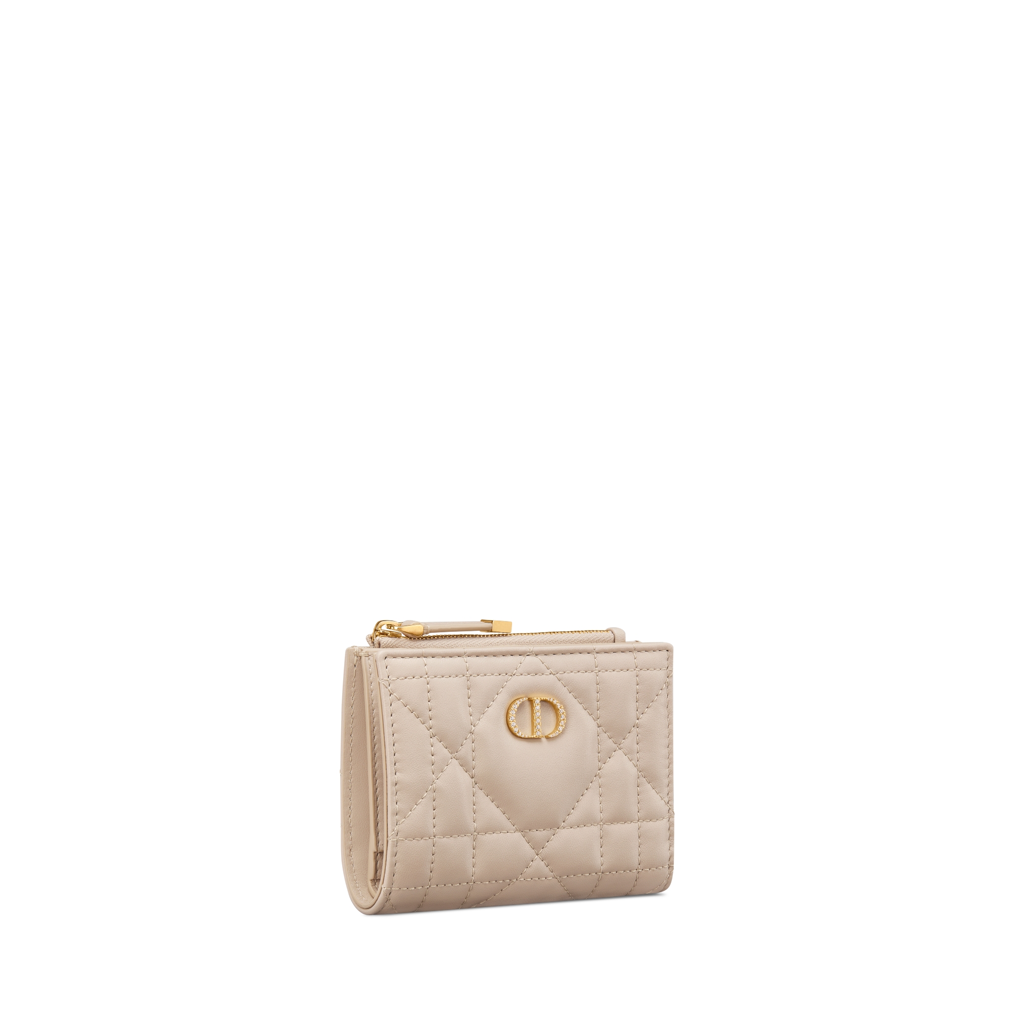 Dior Caro Dahlia Wallet with Crystals Powder Beige Macrocannage Lambskin E03