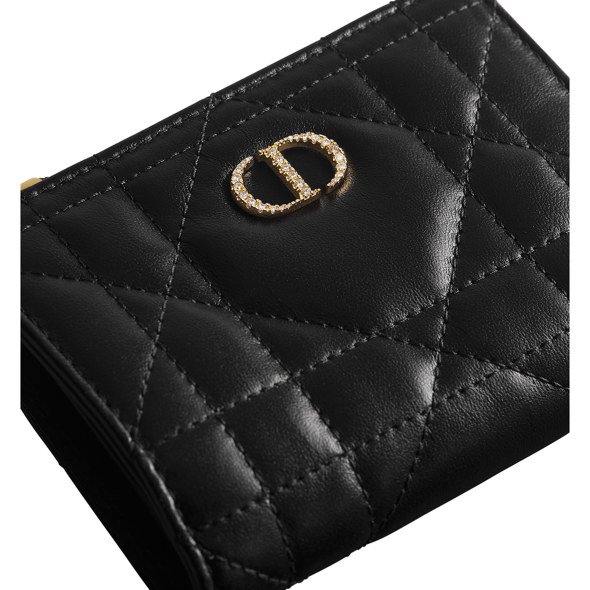 Dior Caro Dahlia Wallet with Crystals Black Macrocannage Lambskin E09