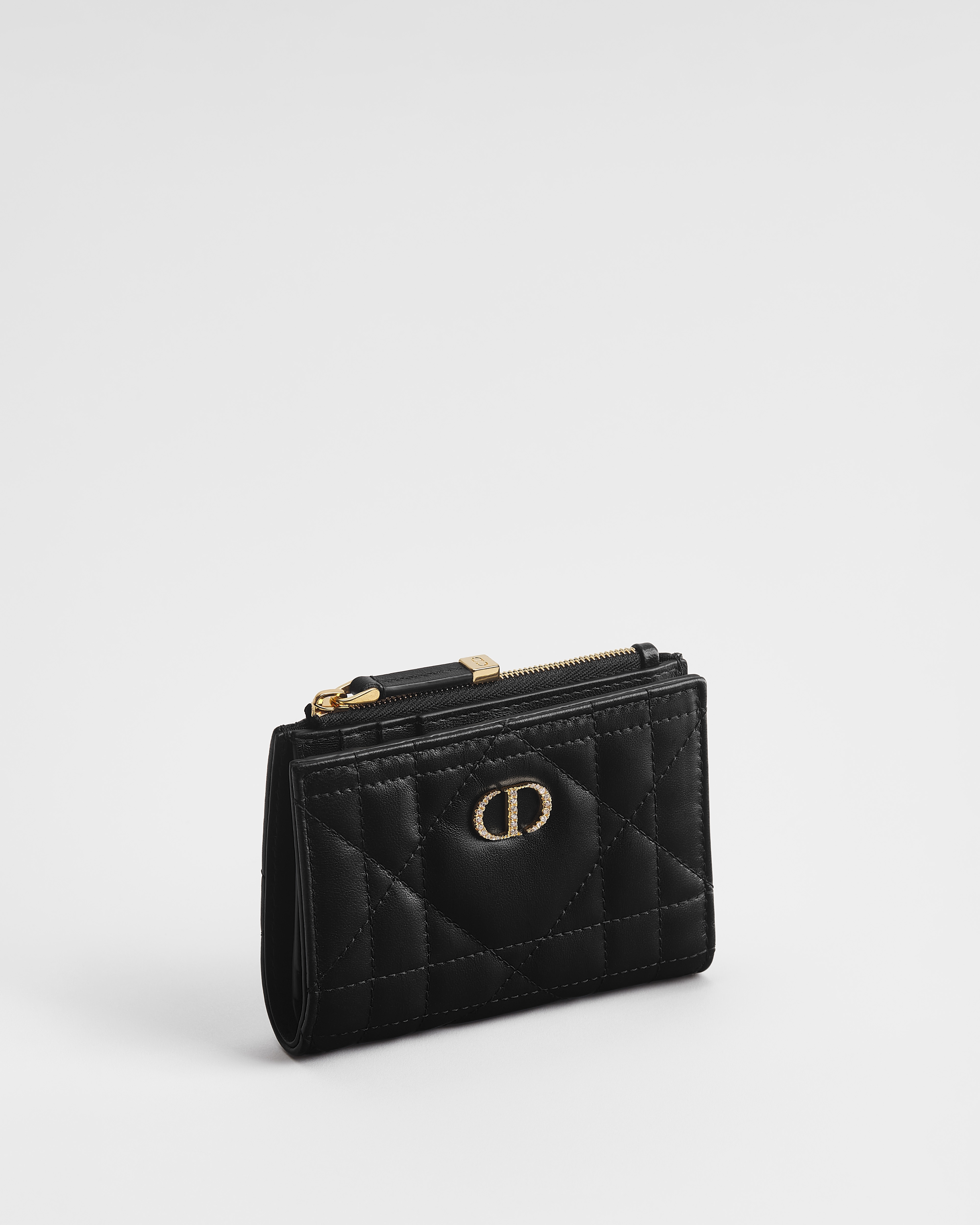 Dior Caro Dahlia Wallet with Crystals Black Macrocannage Lambskin E03