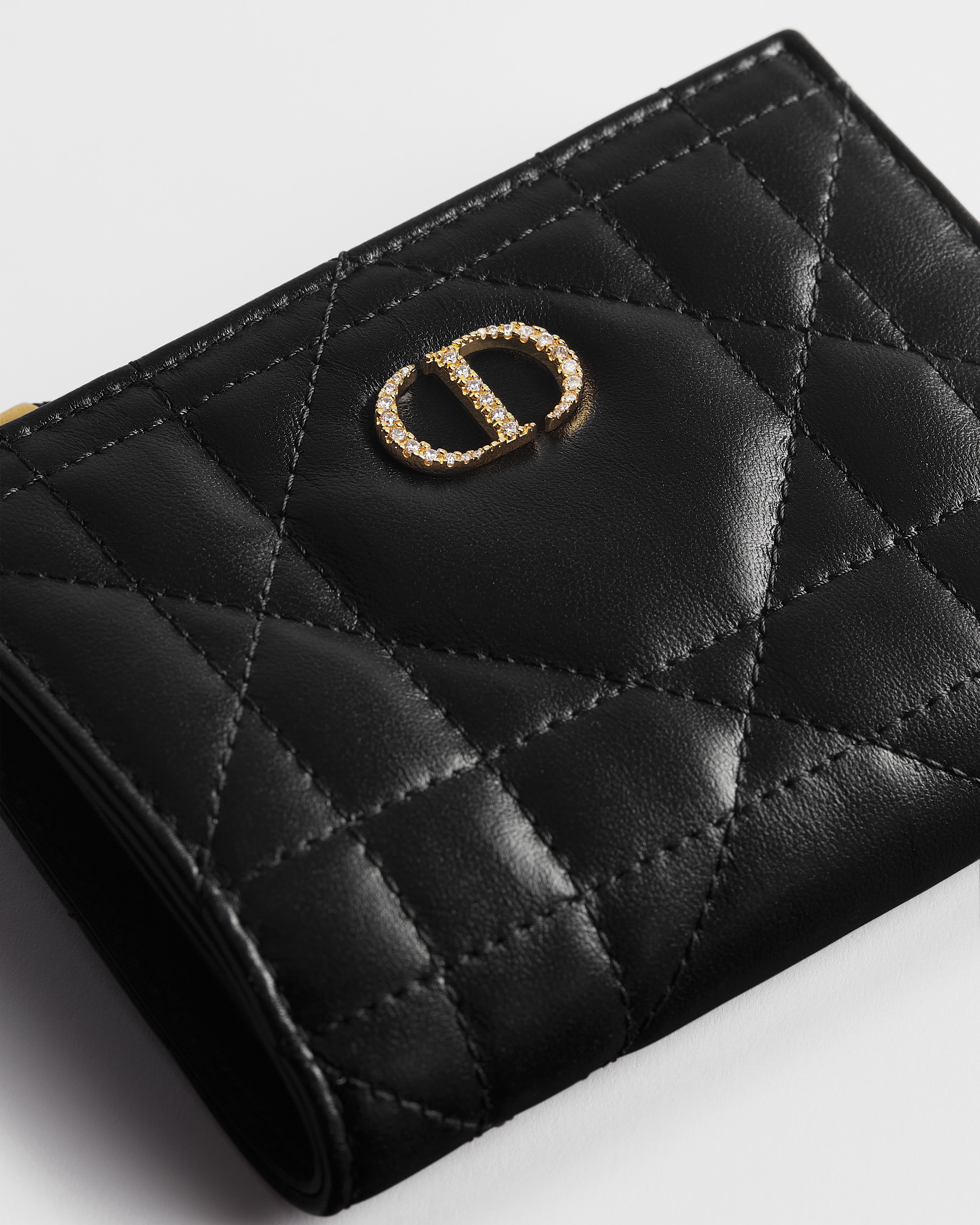 Dior Caro Dahlia Wallet with Crystals Black Macrocannage Lambskin E09