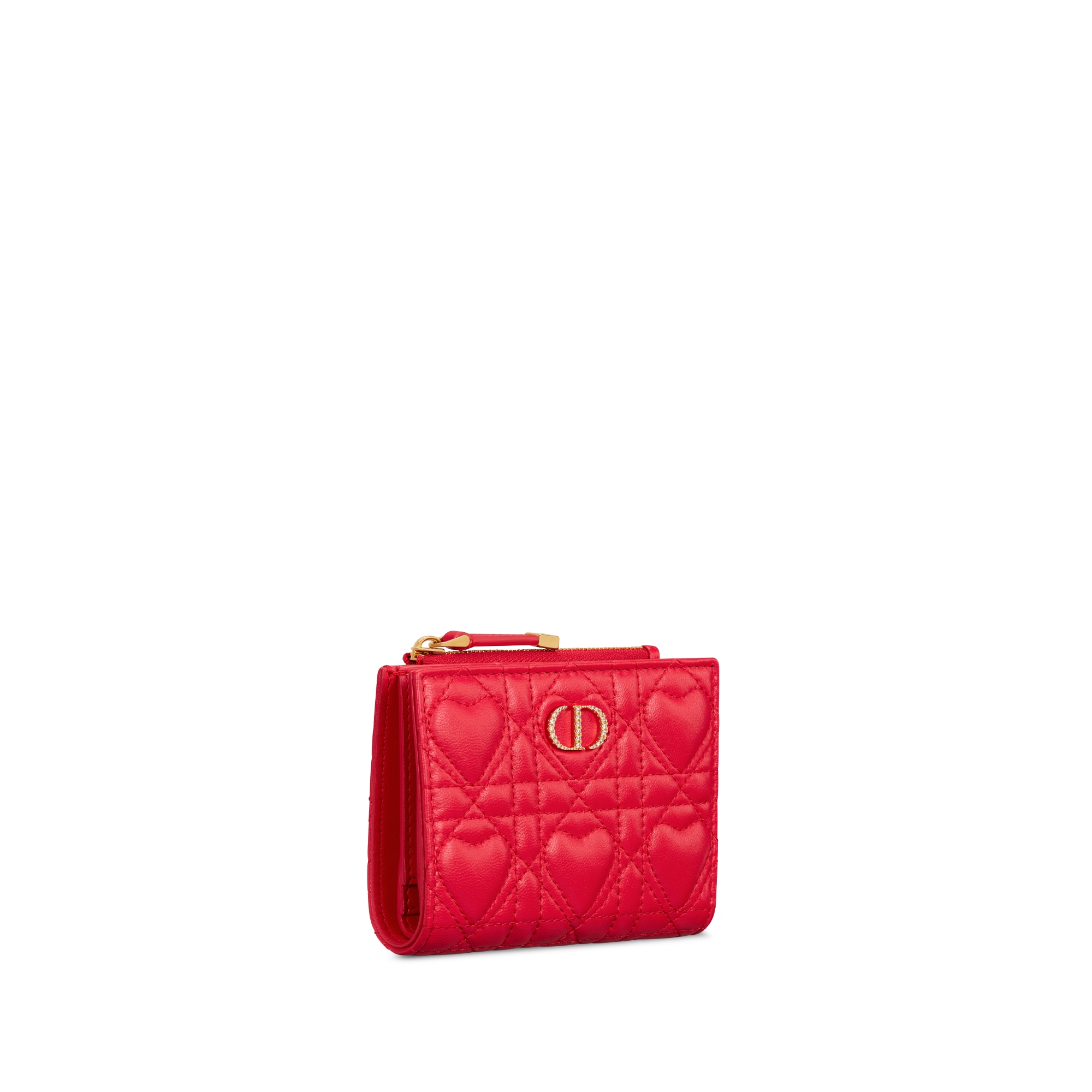 Dior Caro Dahlia Wallet Monsignore Red Cannage Lambskin with Heart Motif E03