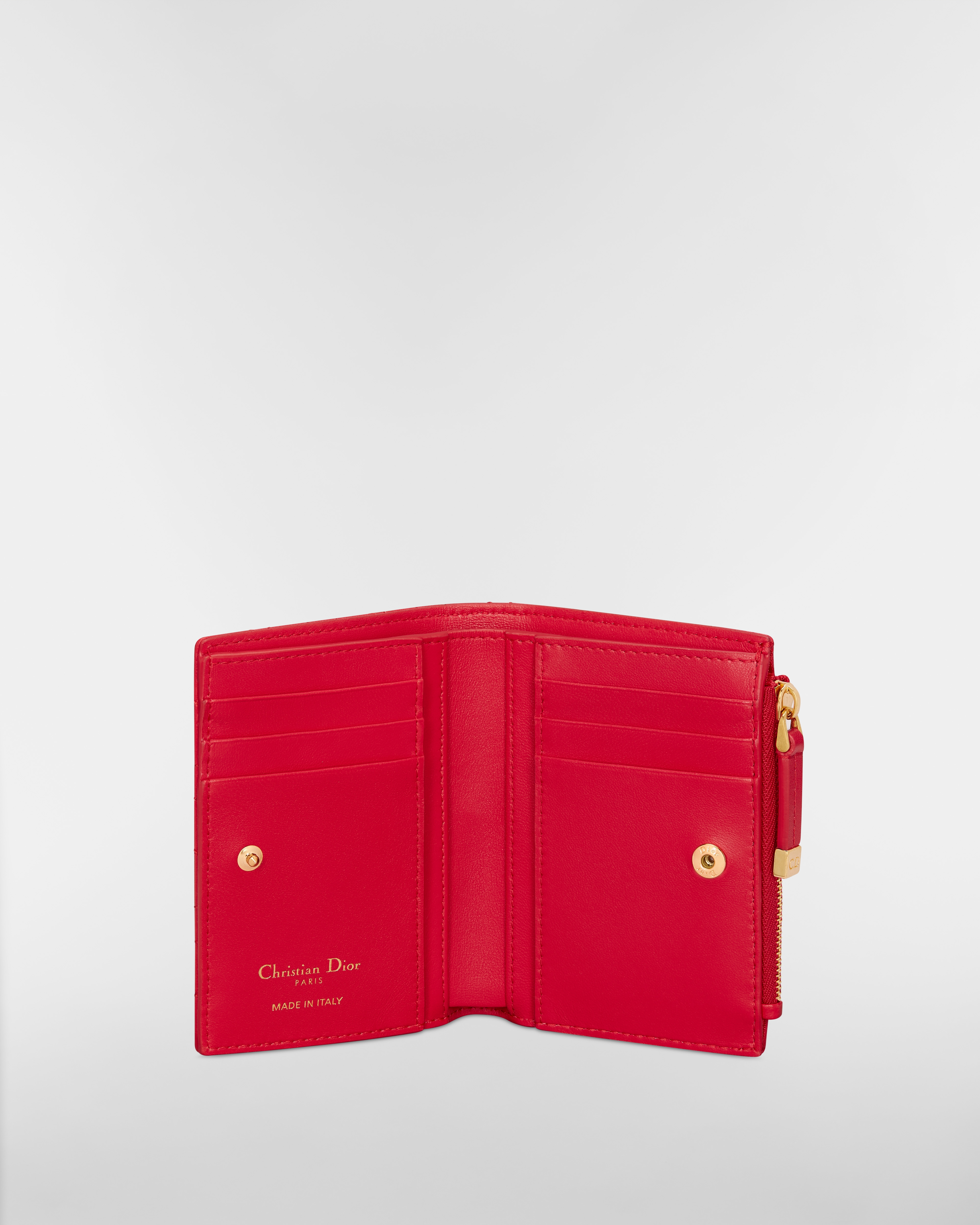 Dior Caro Dahlia Portemonnaie Cannage Lammleder mit Herzmotiv in Monsignorerot E07