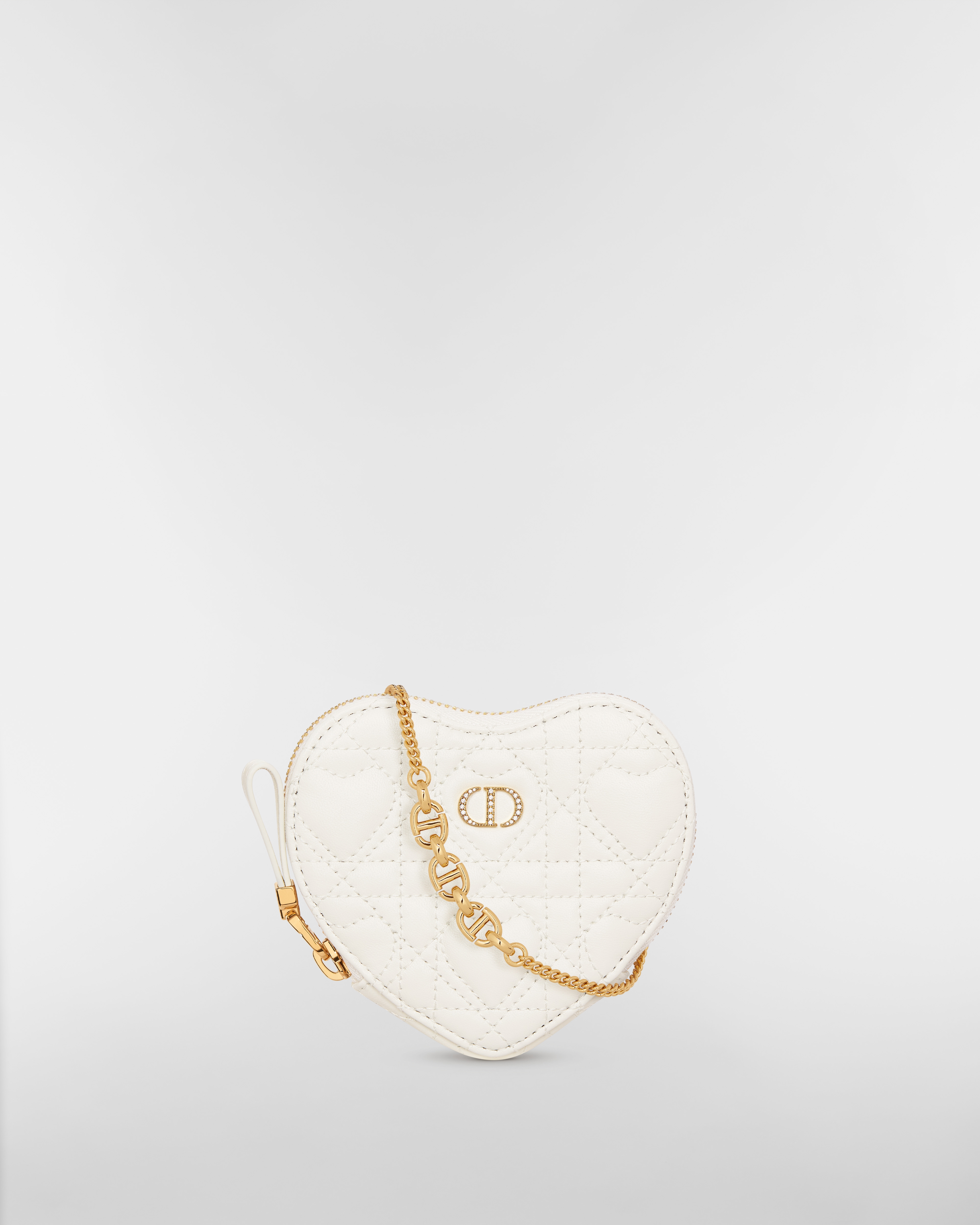 Dior Caro Heart Pouch with Chain Latte Cannage Lambskin with Heart Motif E01