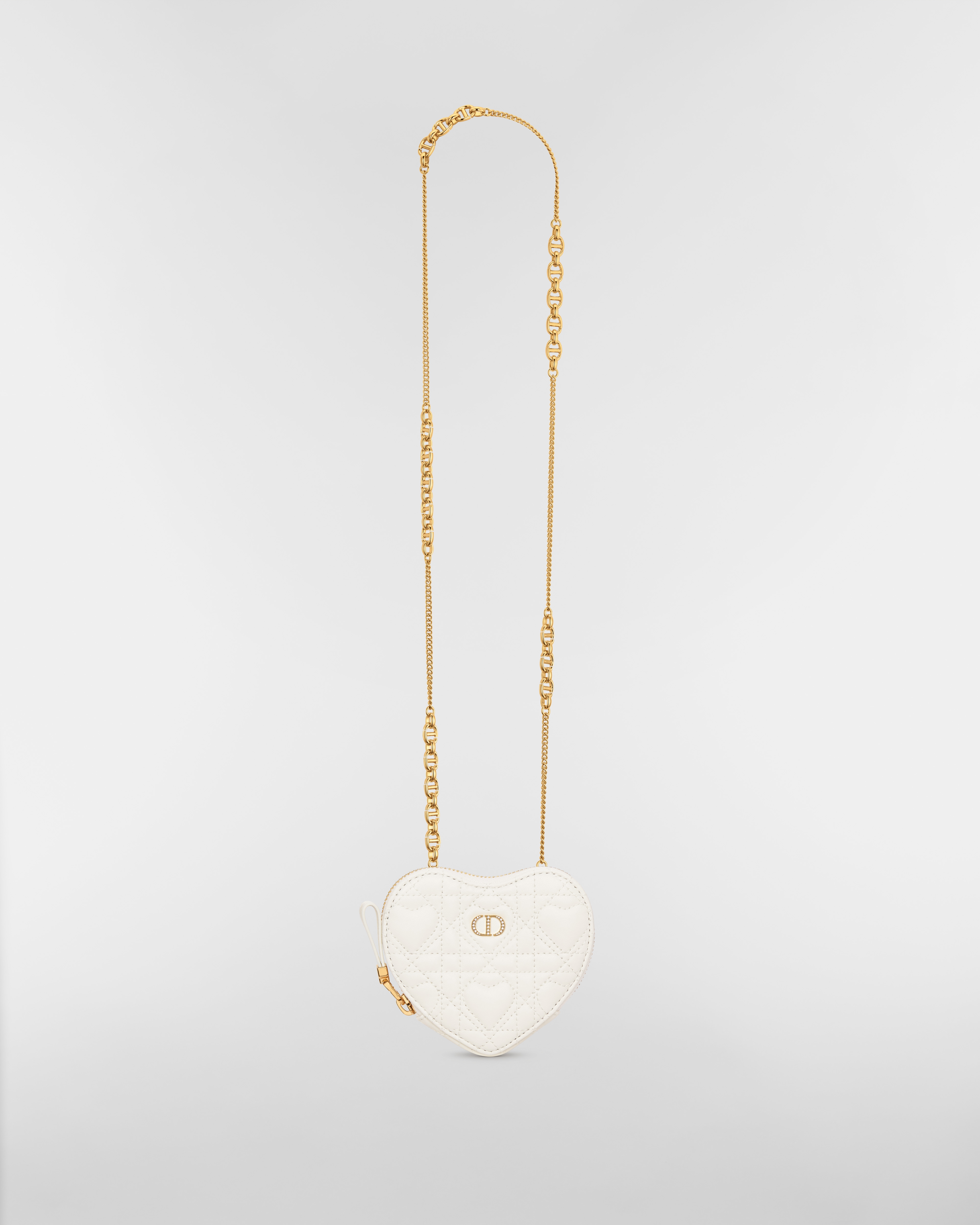 Dior Caro Heart Pouch with Chain Latte Cannage Lambskin with Heart Motif E07