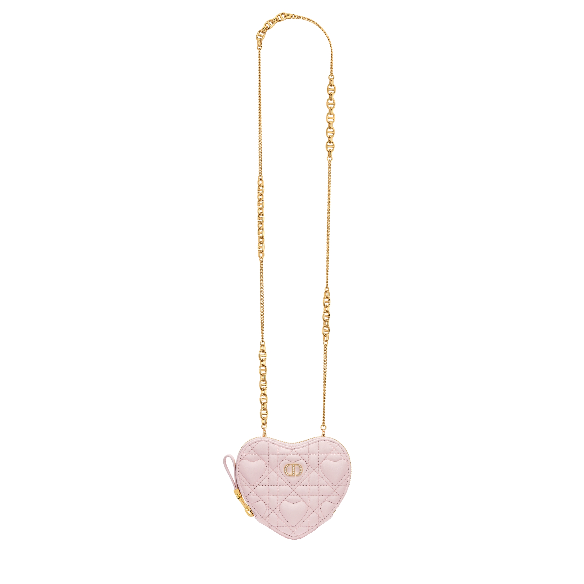 Dior Caro Heart Pouch with Chain Macaron Pink Cannage Lambskin with Heart Motif E07