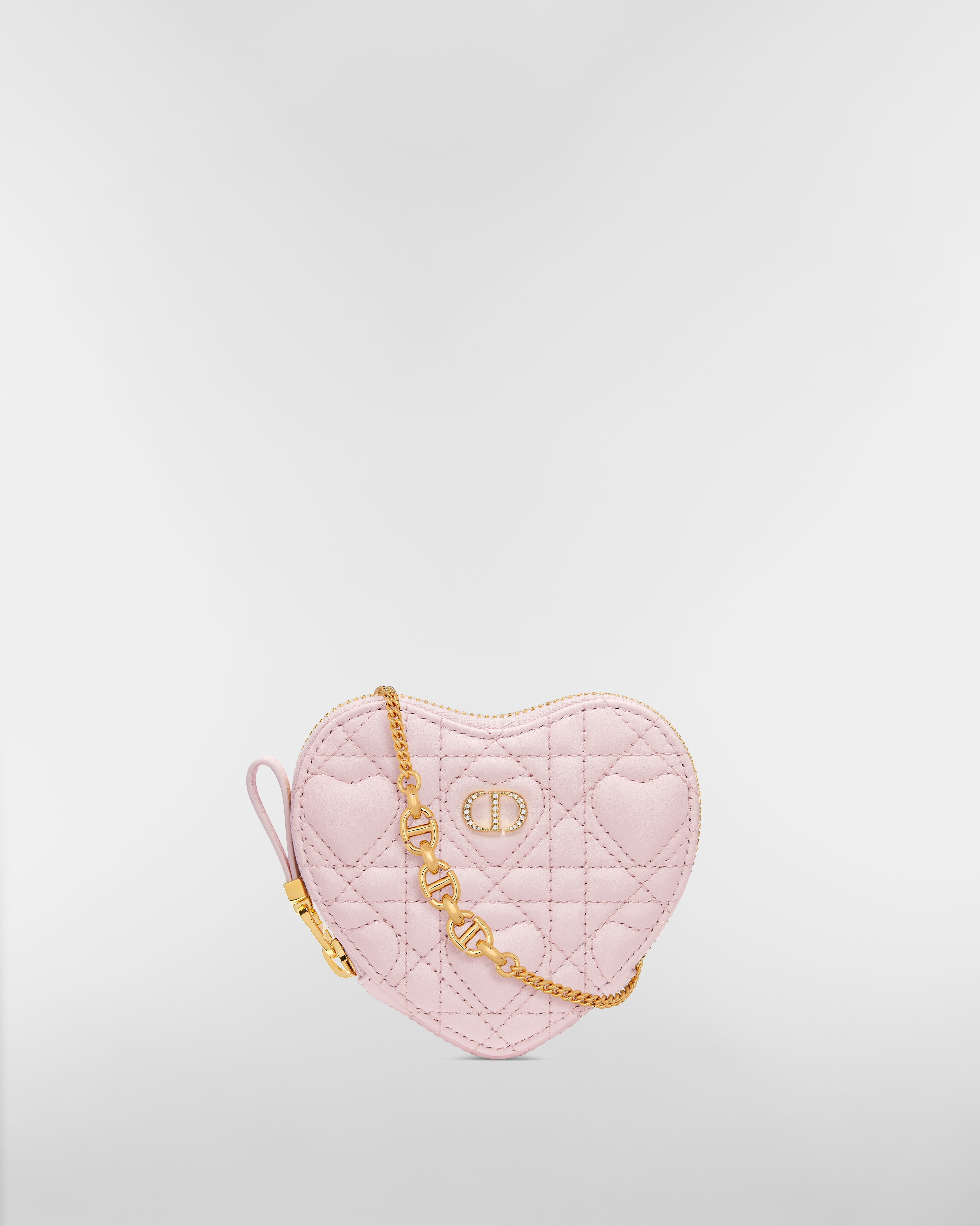 Dior Caro Heart Pouch with Chain Macaron Pink Cannage Lambskin with Heart Motif E01