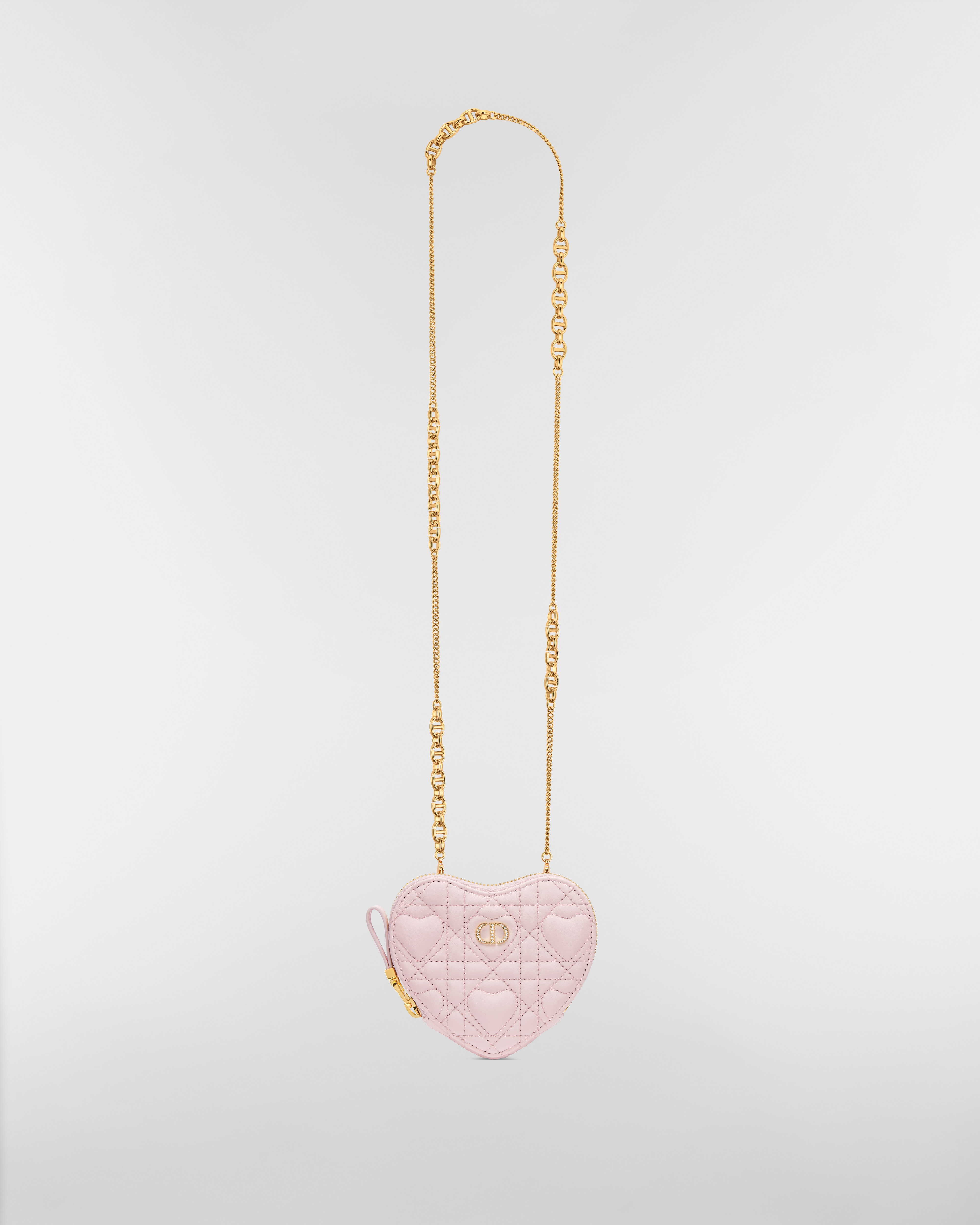Dior Caro Heart Pouch with Chain Macaron Pink Cannage Lambskin with Heart Motif E07