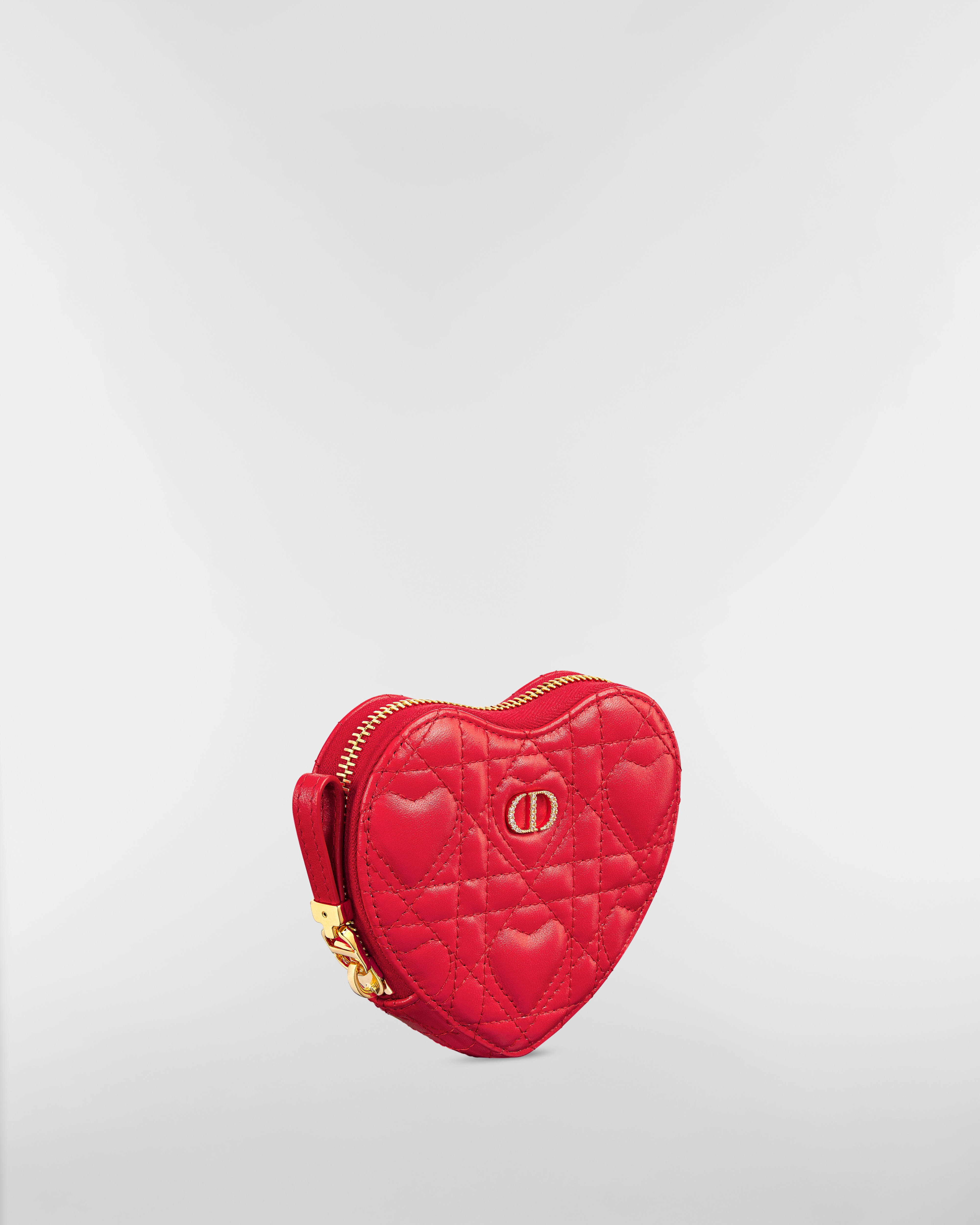 Dior Caro Heart Pouch with Chain Monsignore Red Cannage Lambskin with Heart Motif E03
